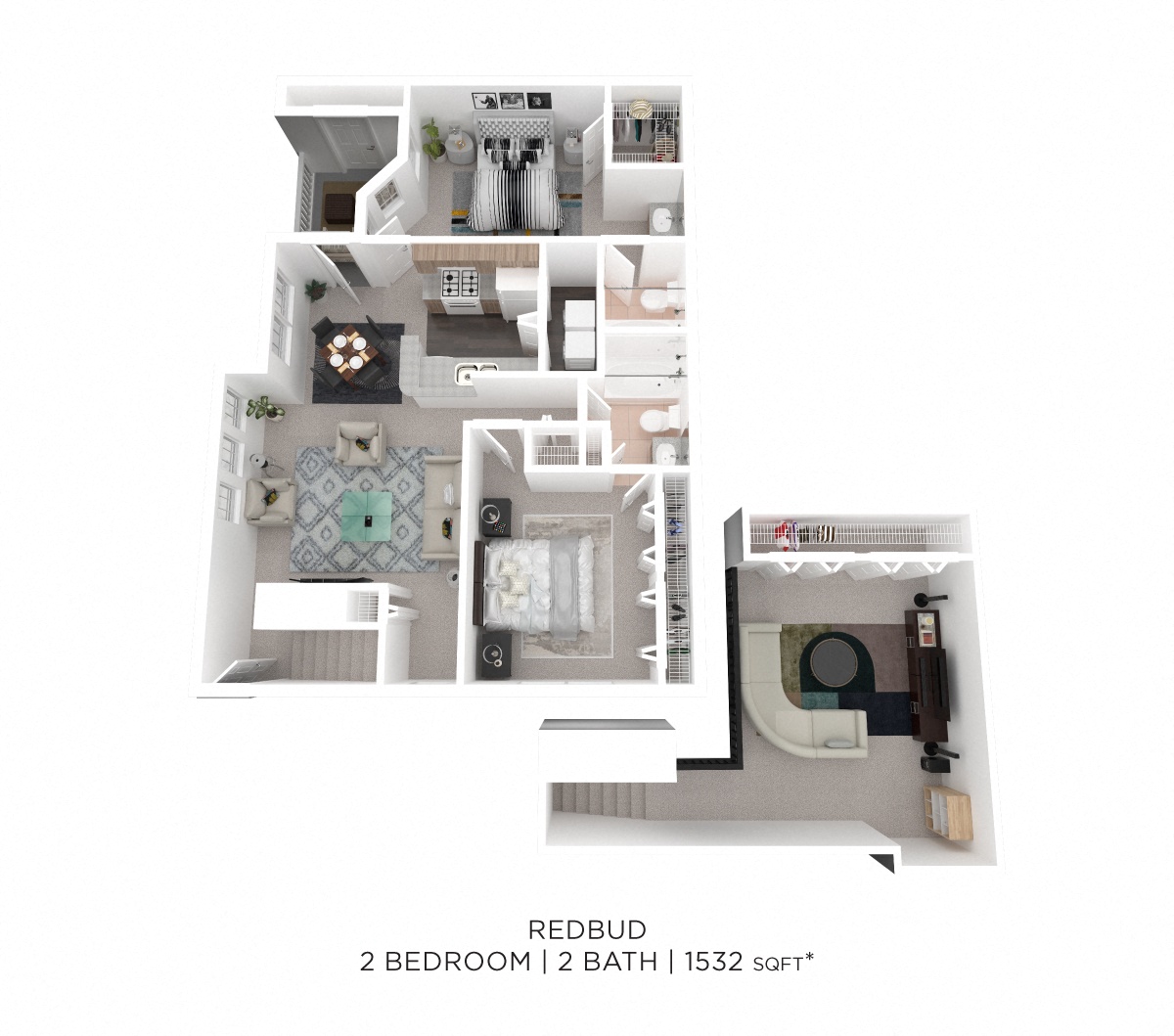 Two Bedroom 2 Bath w/ Loft - 1,532 sqft floor plan