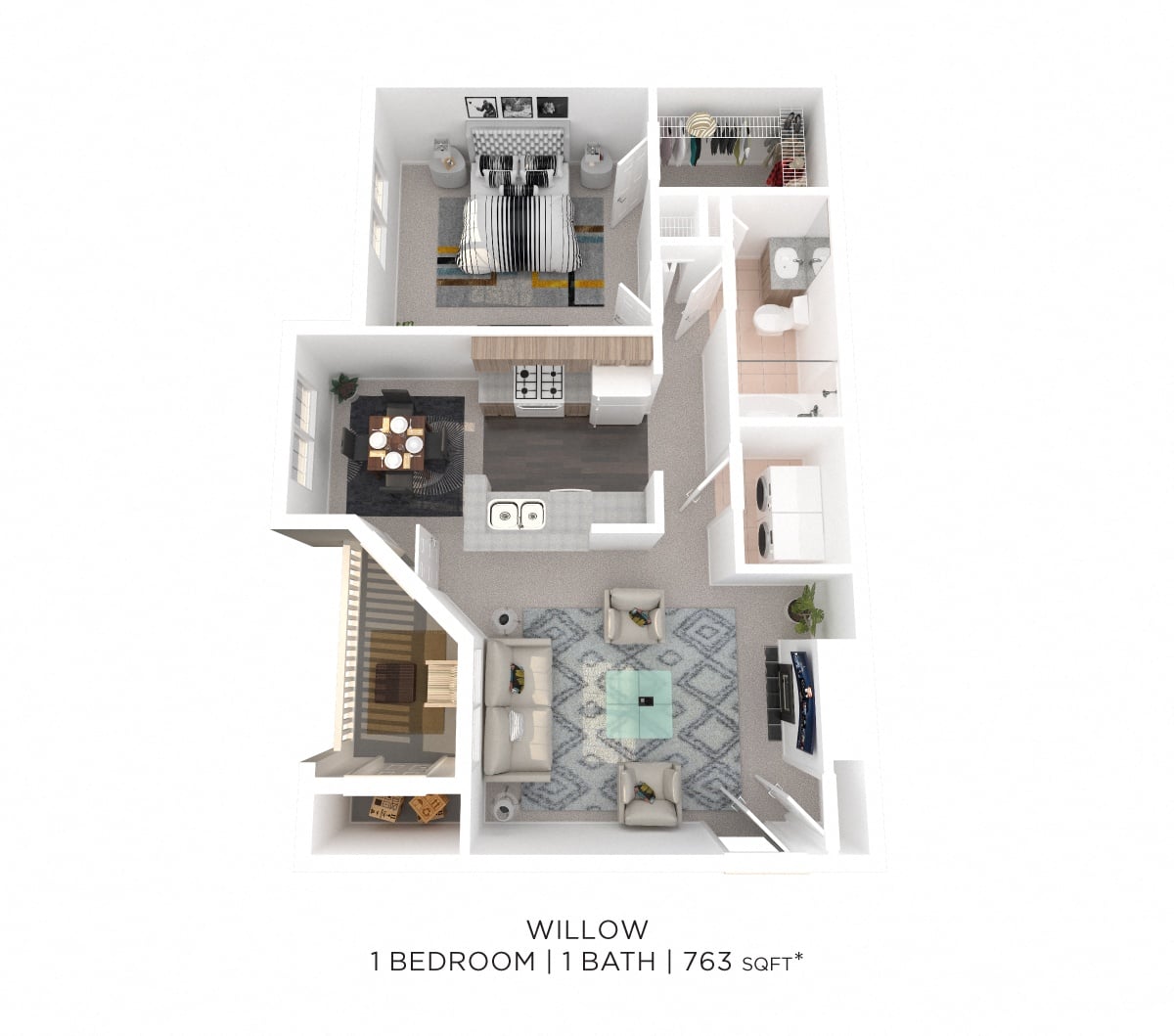 One Bedroom - 763 sqft floor plan