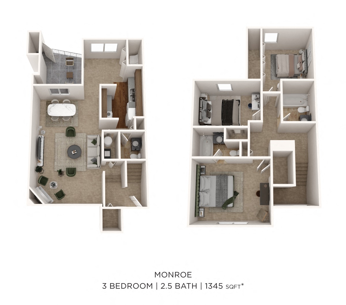 Three Bedroom 2.5 Bath Townhome floor plan