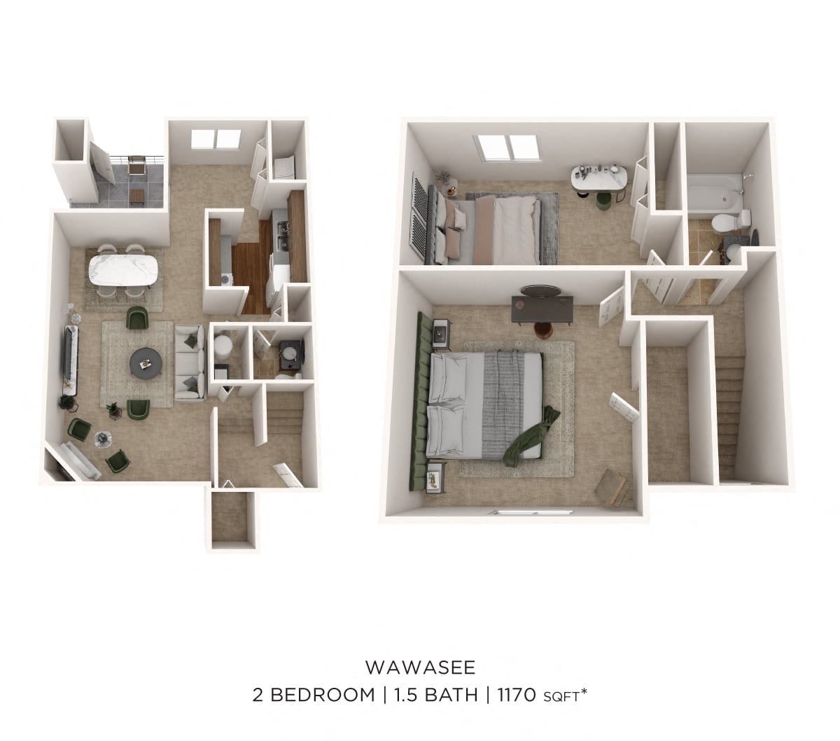 Two Bedroom 1.5 Bath Townhome floor plan