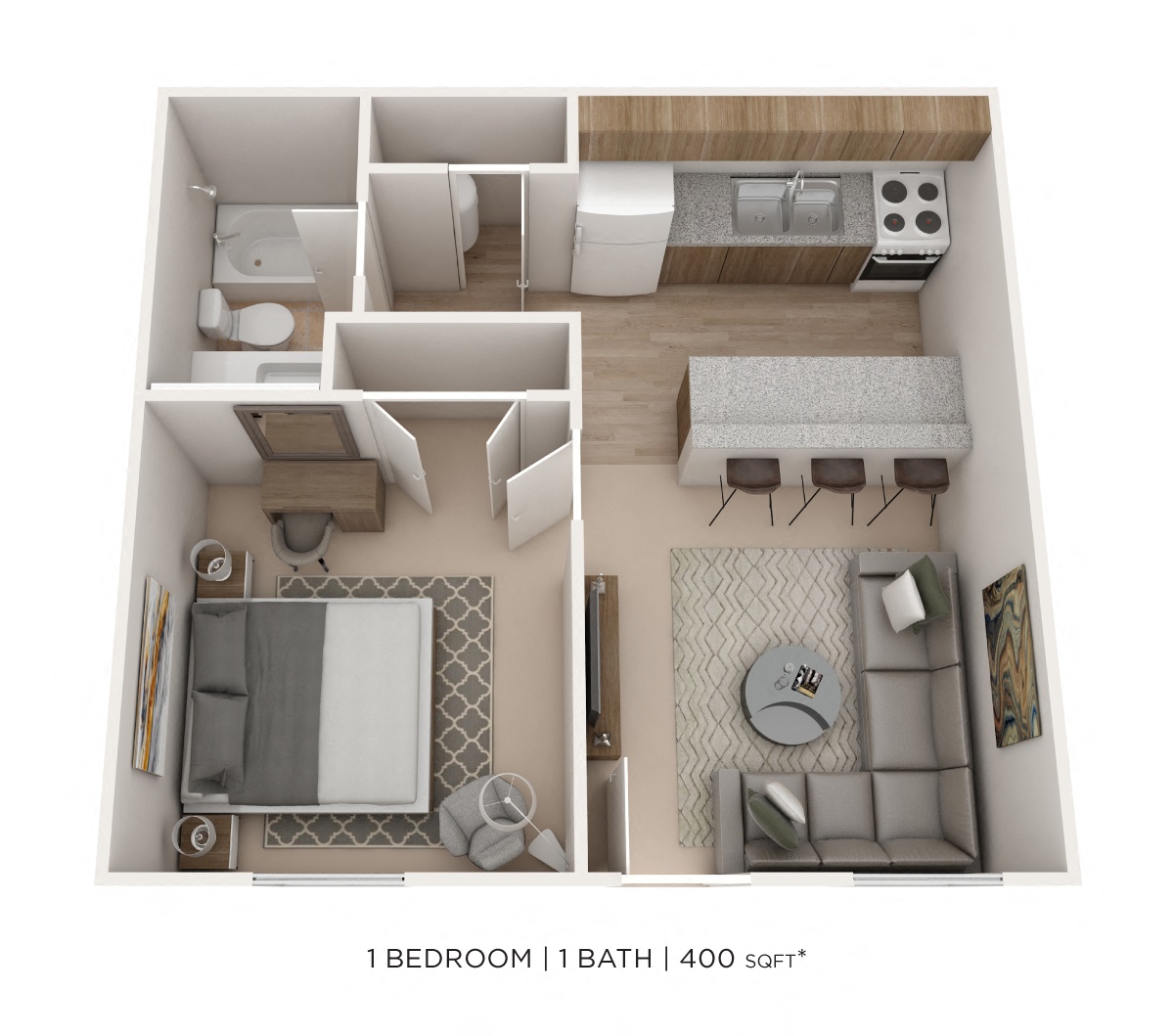 One Bedroom- 400 sqft floor plan