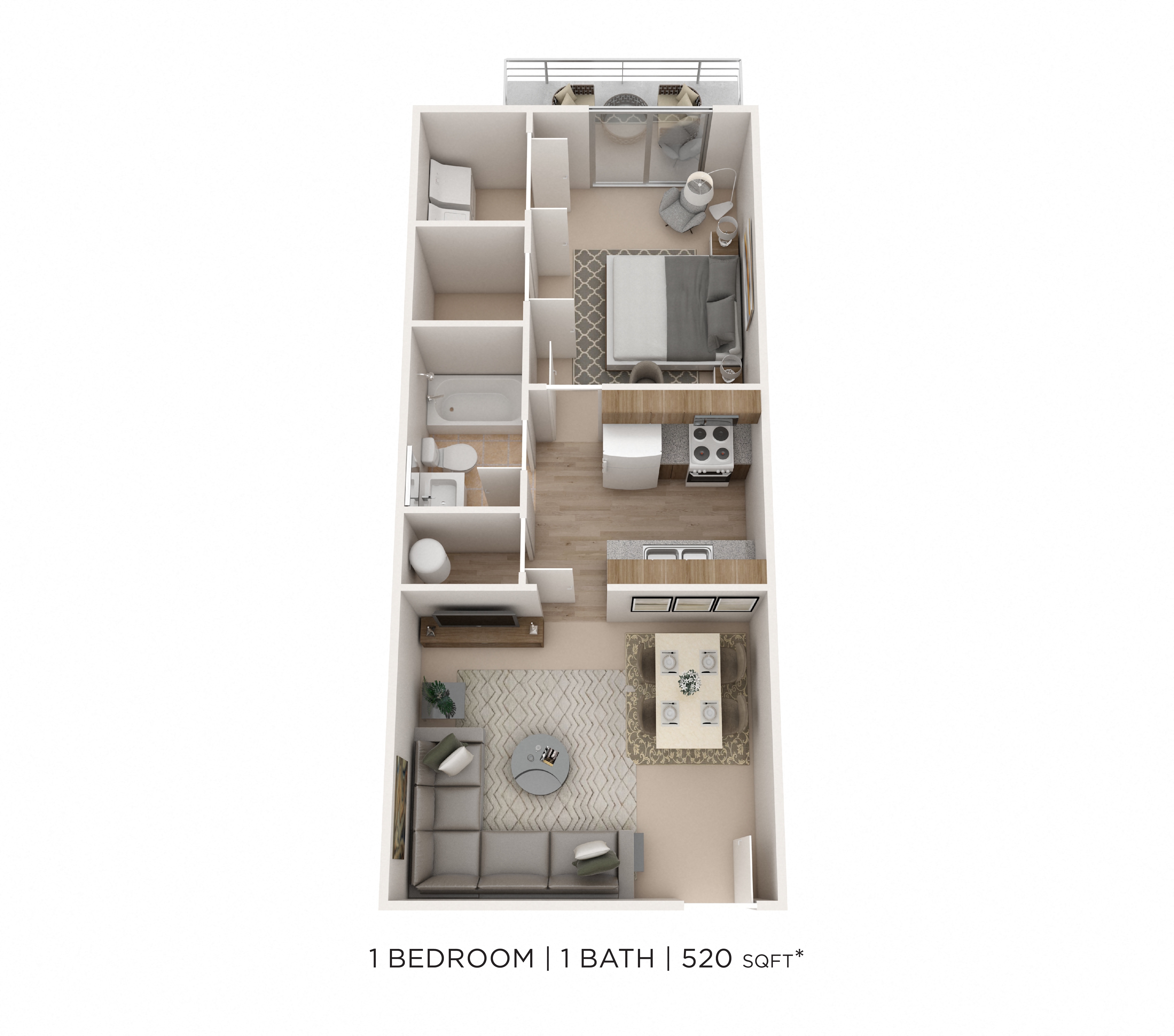 One Bedroom- 520 sqft floor plan
