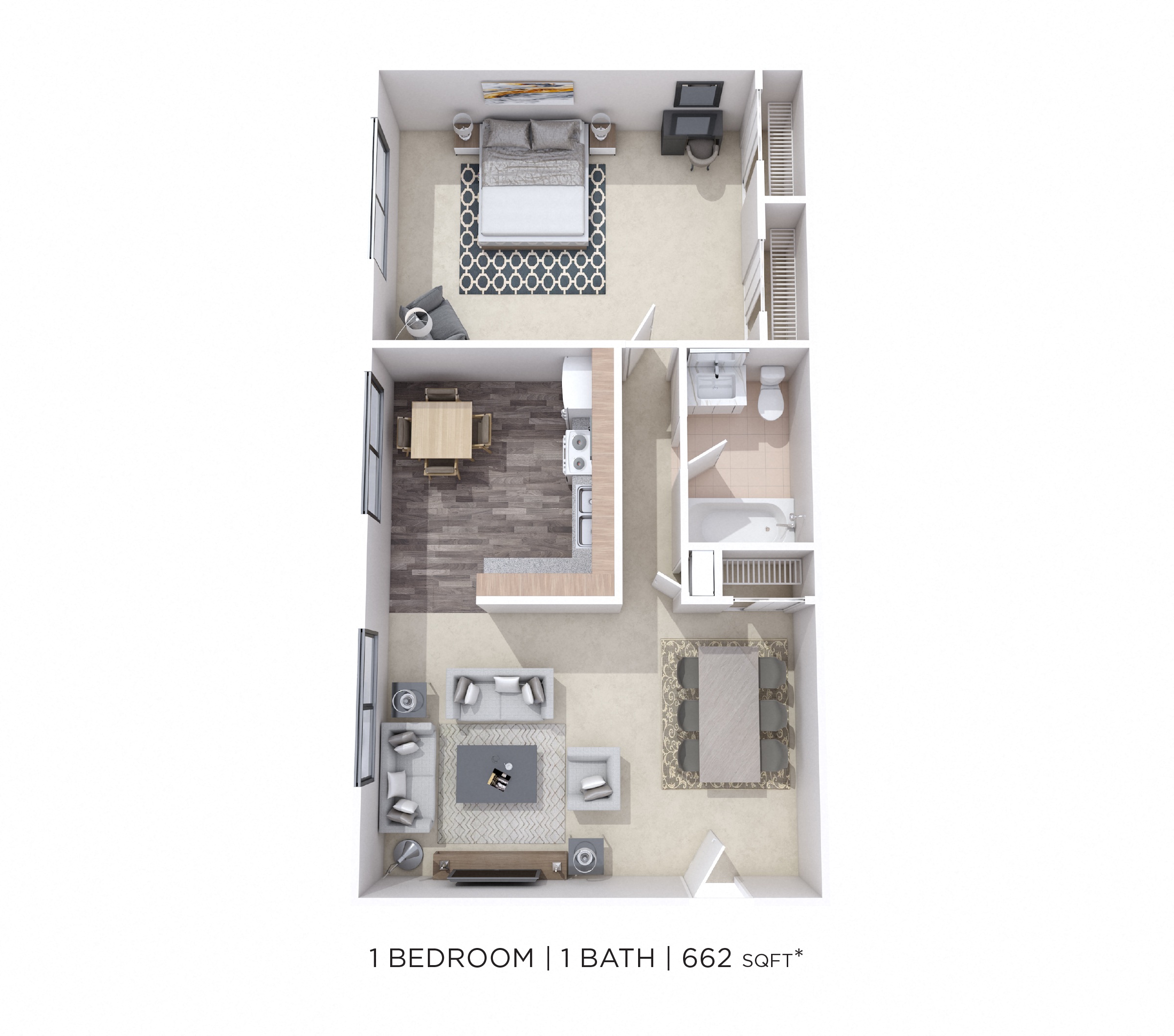 One Bedroom - 662 sqft floor plan