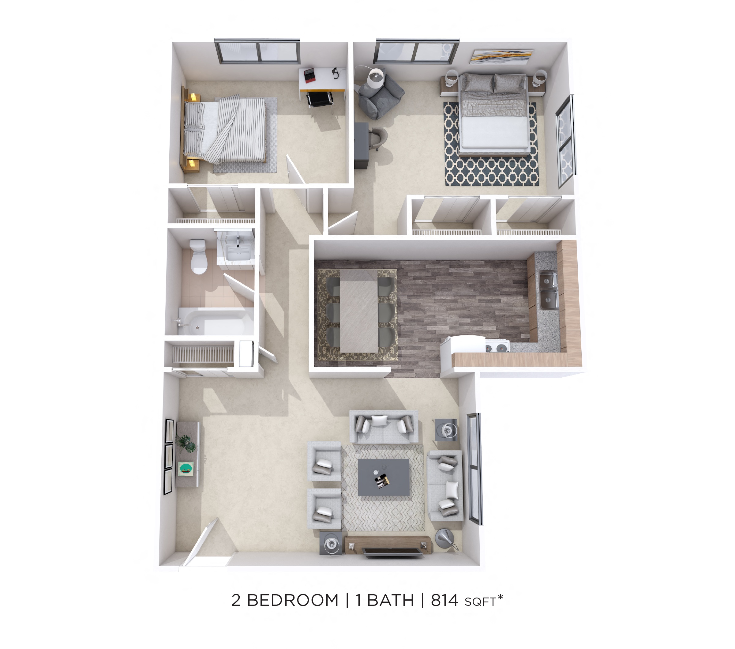 Two Bedroom - 814 sqft floor plan
