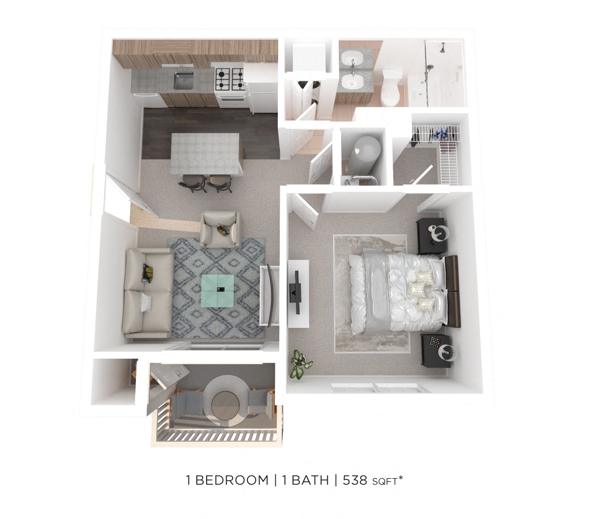 One Bedroom - 538 sqft floor plan