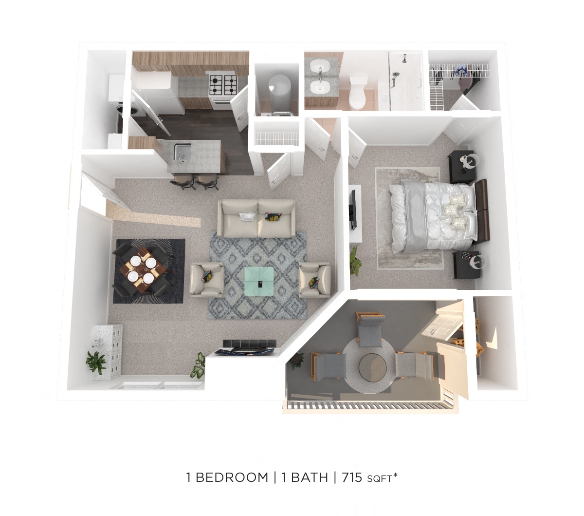 One Bedroom - 715 sqft floor plan