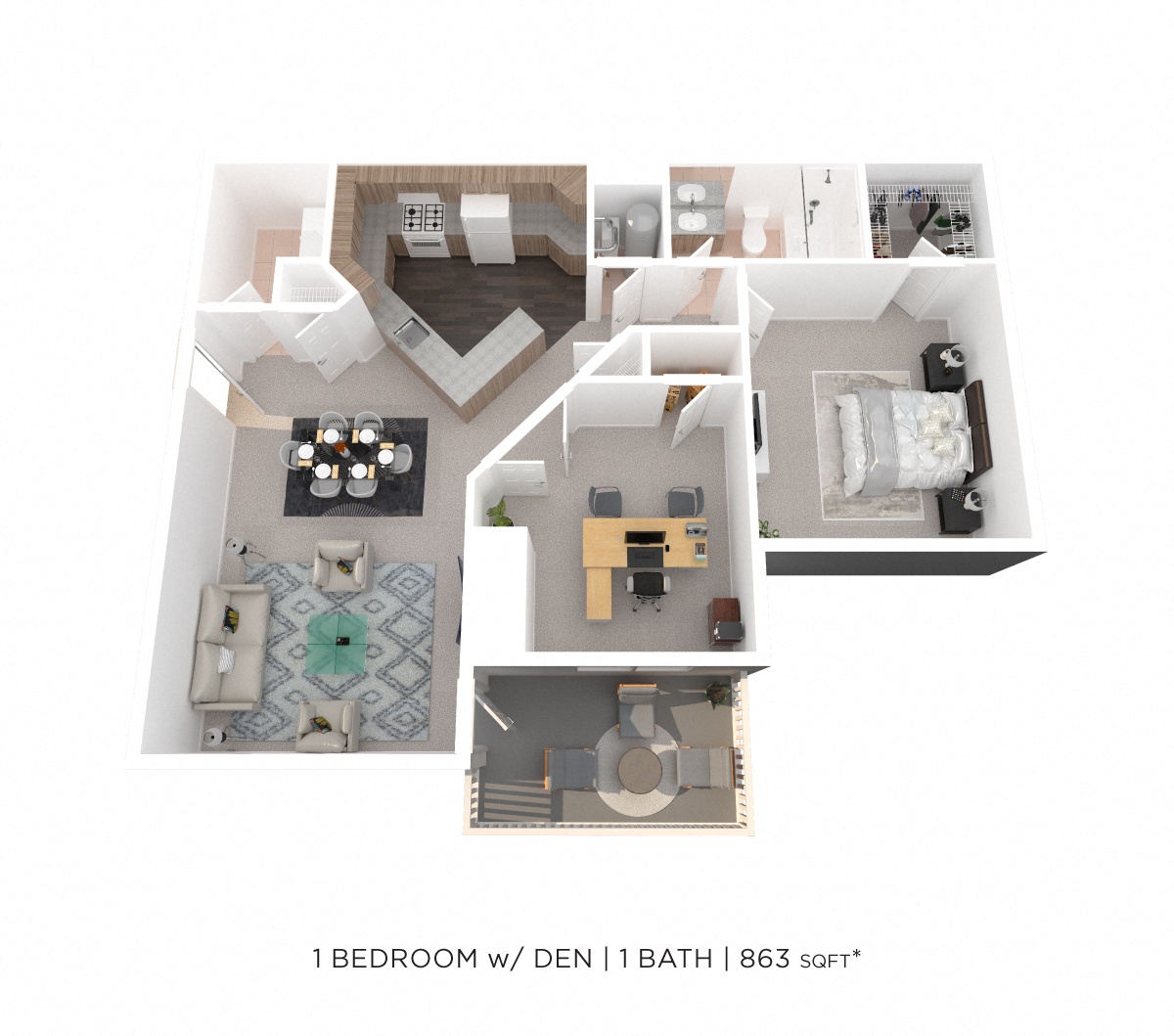 One Bedroom w/ Den - 863 sqft floor plan