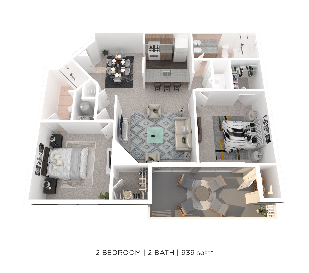 Two Bedroom 2 Bath - 939 sqft floor plan