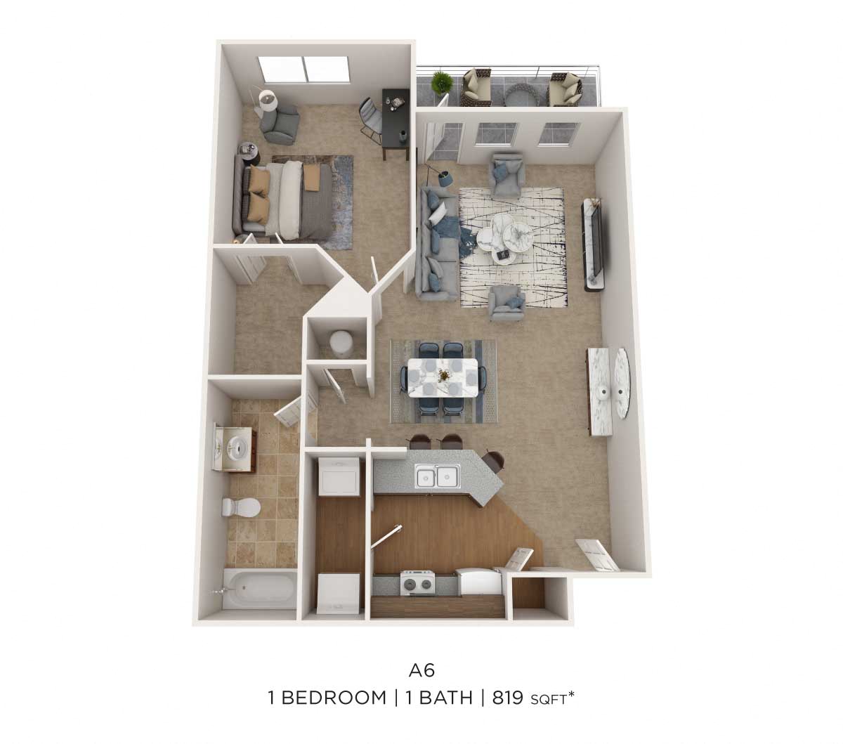 One Bedroom- 807 sqft floor plan