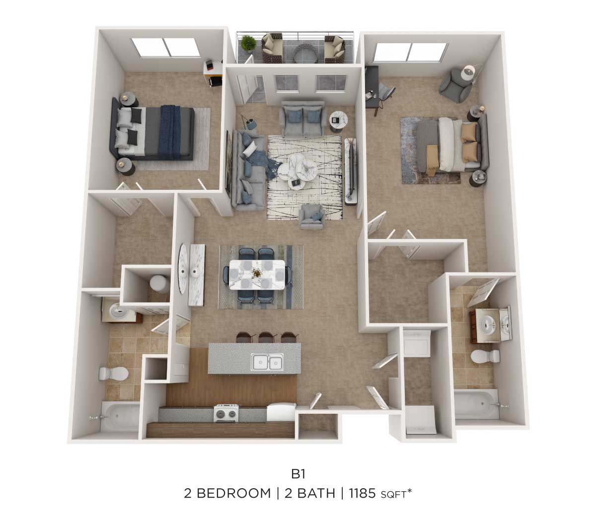 Two Bedroom - 1185sqft floor plan