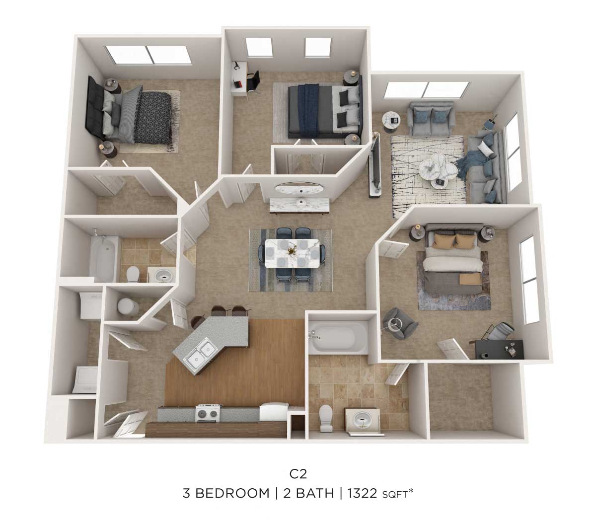 Three Bedroom floor plan