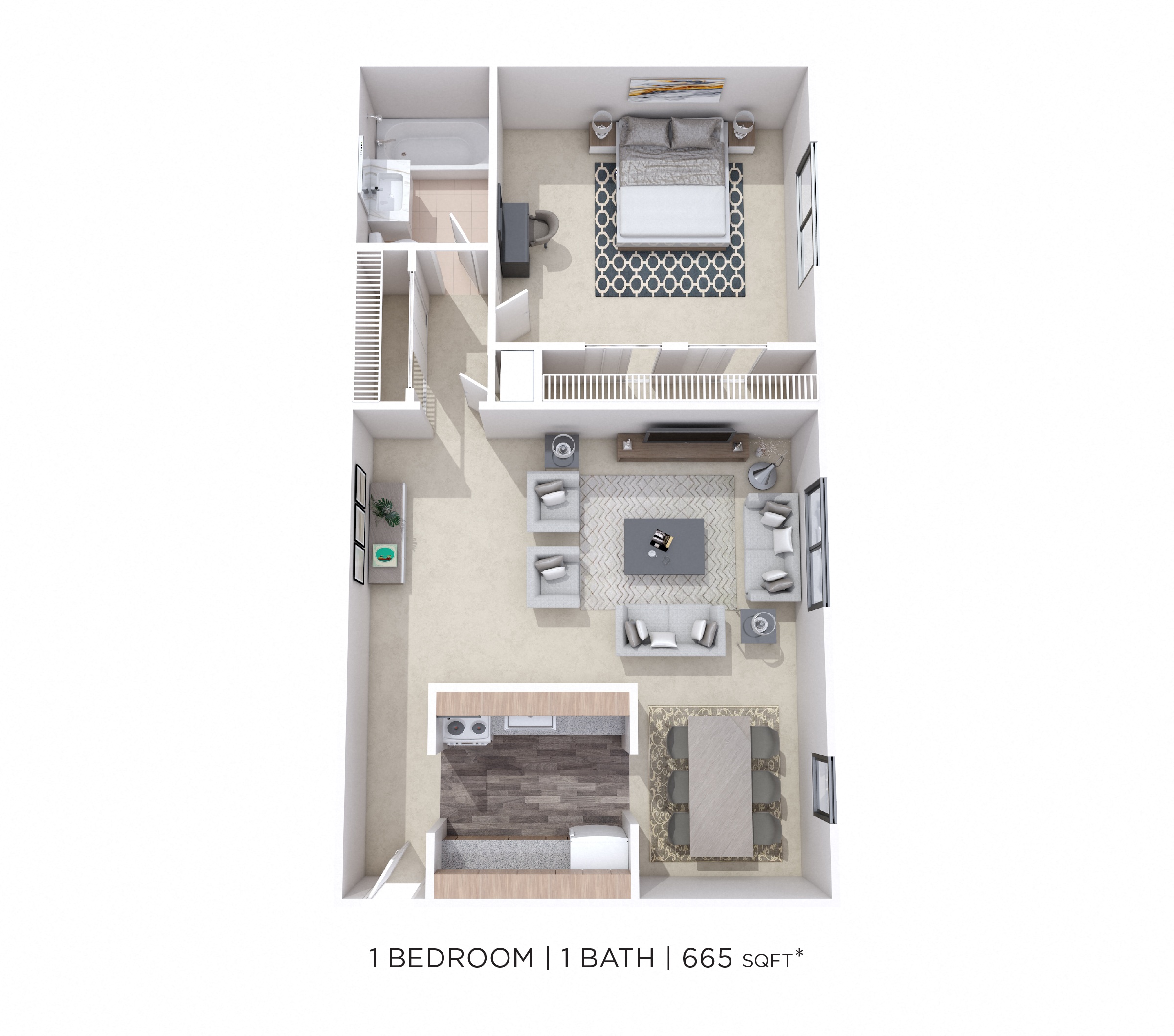 One Bedroom - 665 sqft Mount Penn floor plan