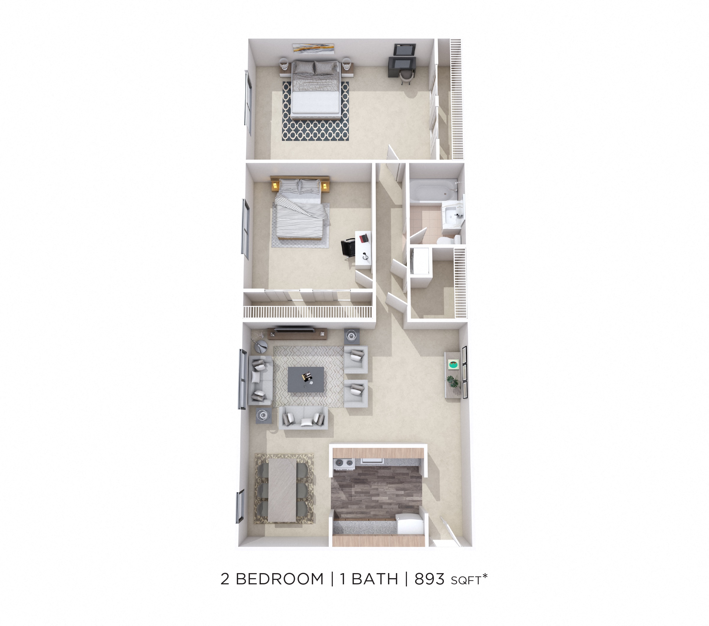 Two Bedroom - 893 sqft Mount Penn floor plan