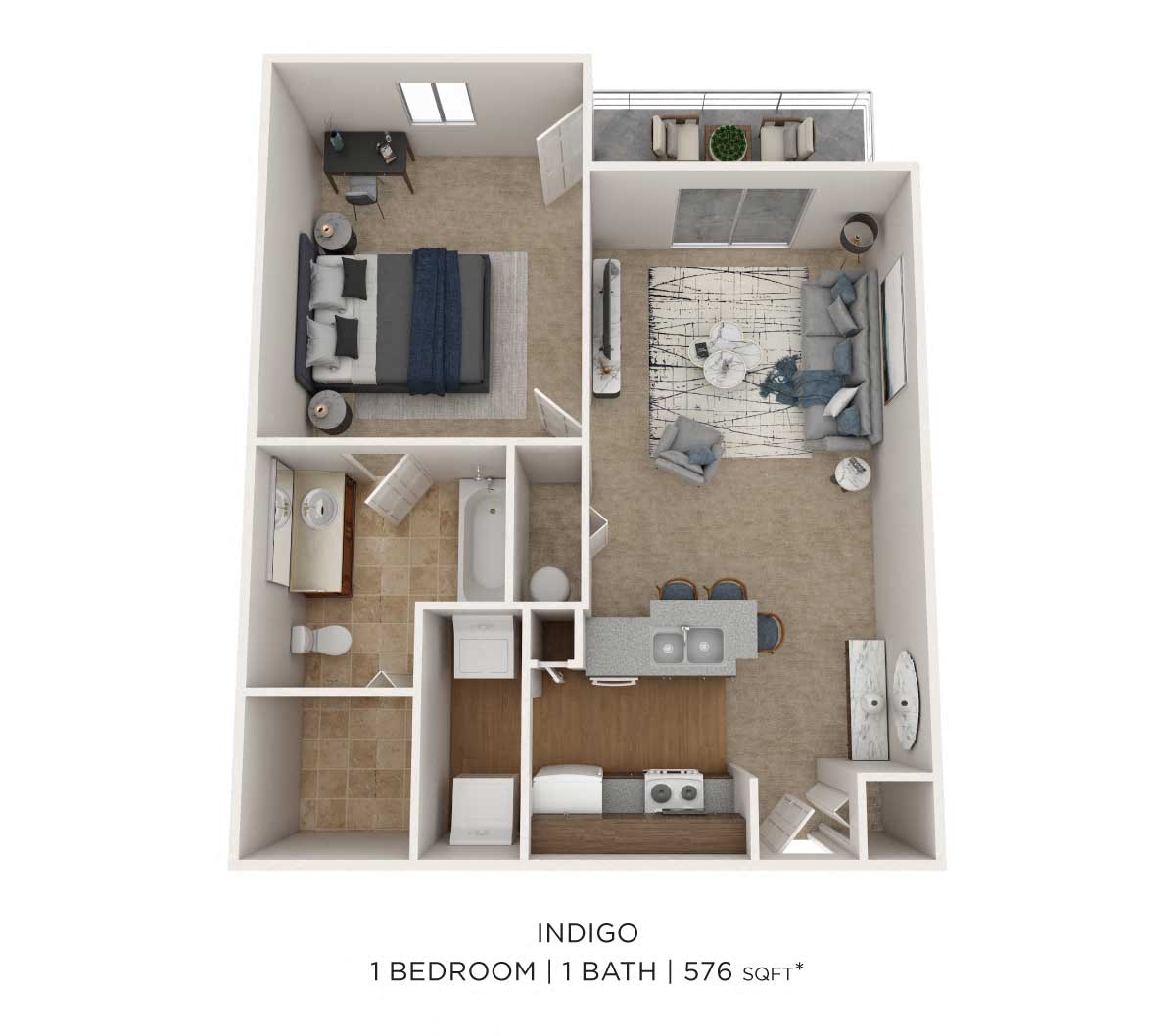 One Bedroom-576 sqft floor plan