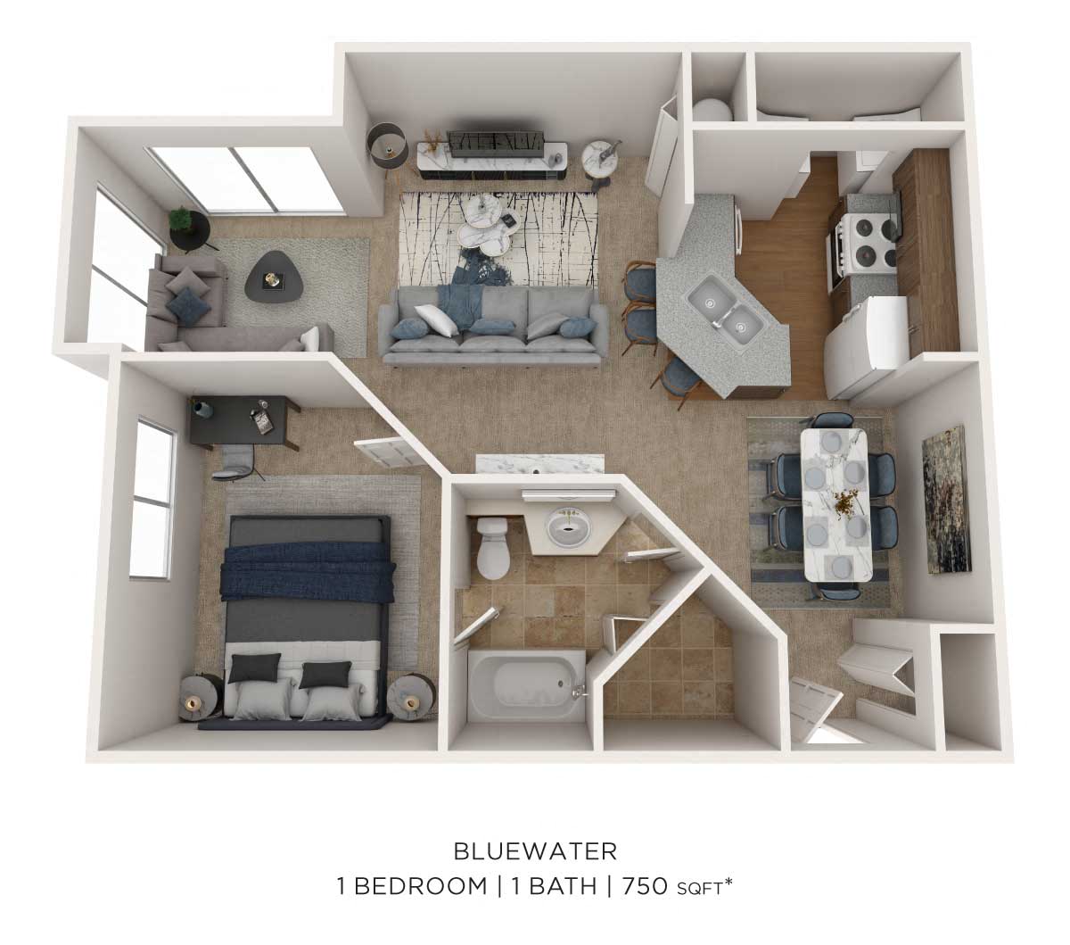 One Bedroom-750 sqft floor plan