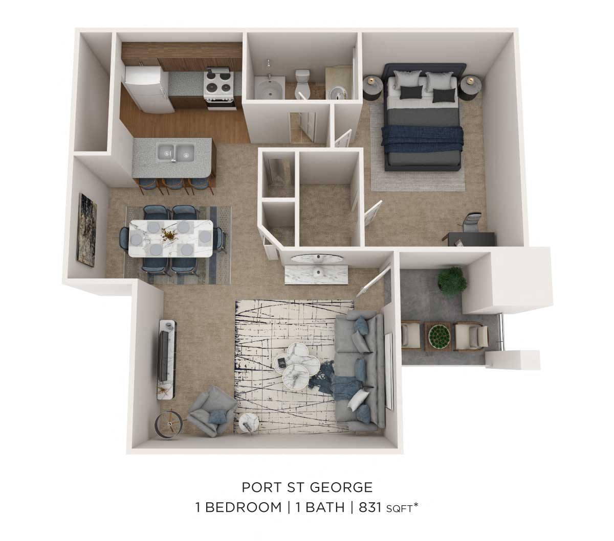 One Bedroom-831 sqft floor plan