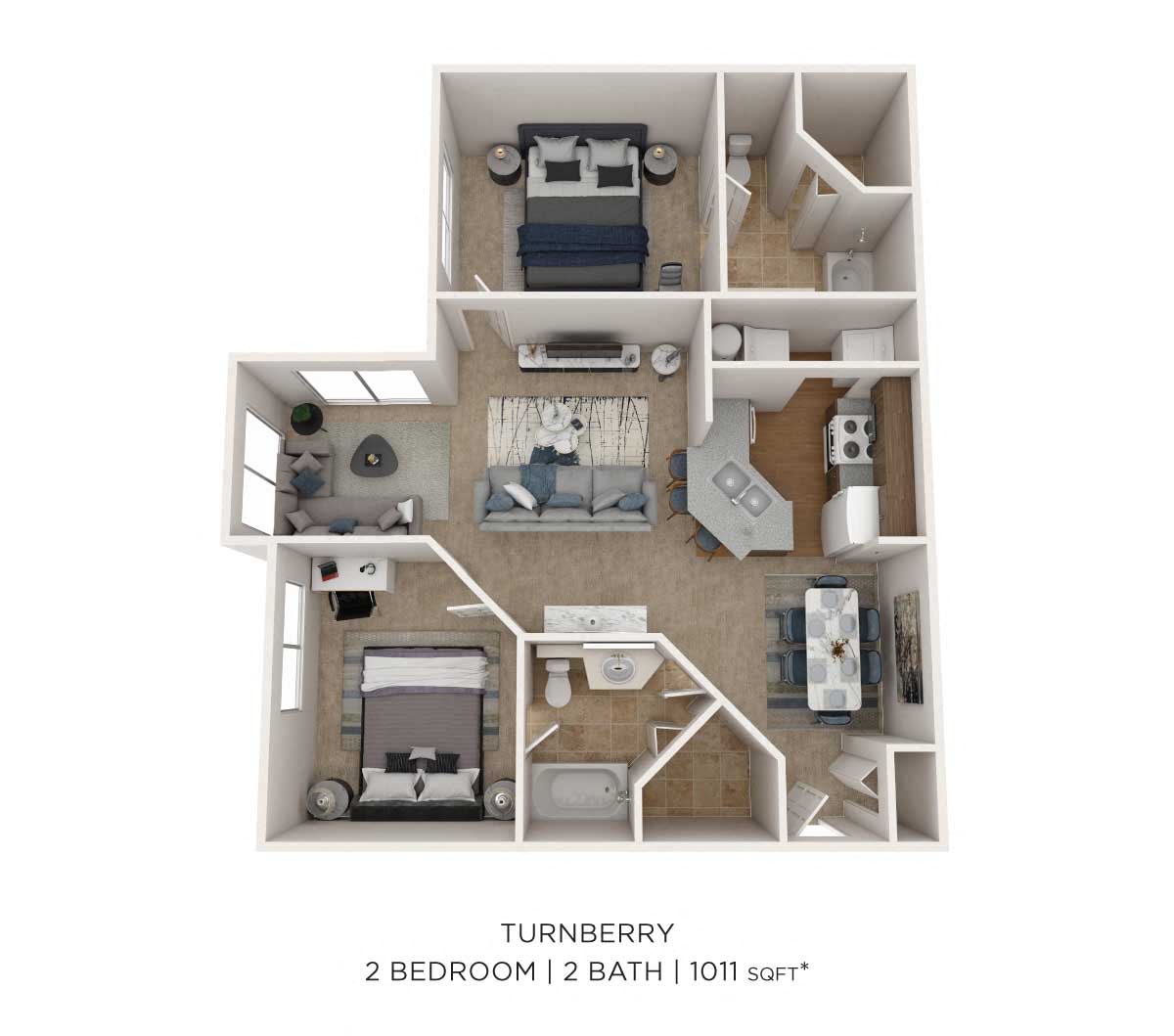 Two Bedroom 2 Bath-1011 sqft floor plan
