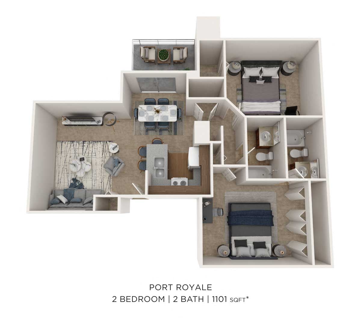 Two Bedroom 2 Bath-1101 sqft floor plan