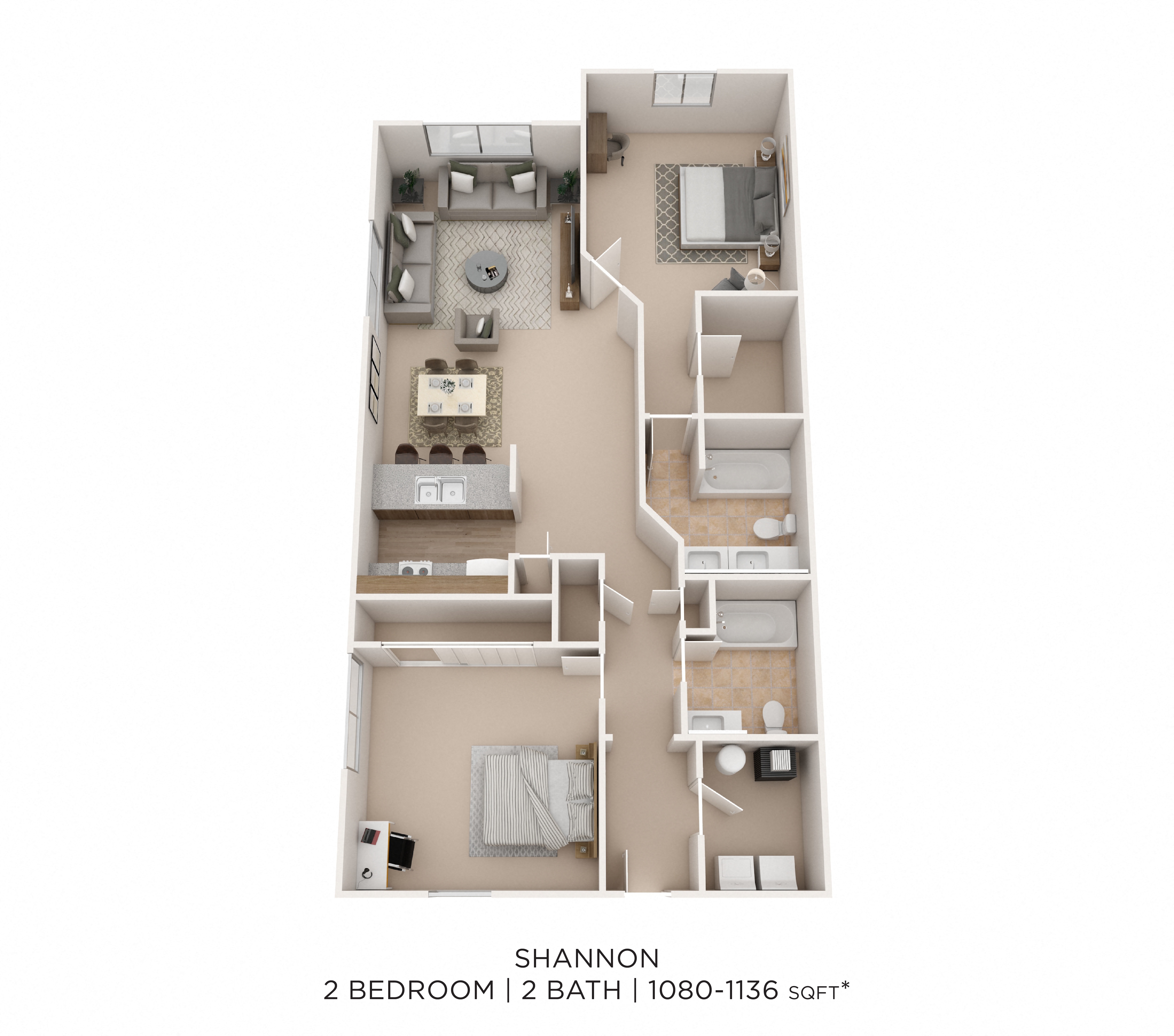 Two Bedroom 2 Bath- 1104 sqft floor plan
