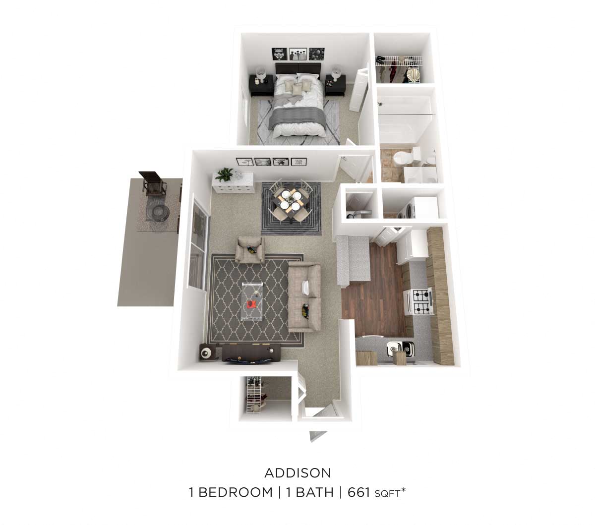 One Bedroom-661 sqft floor plan