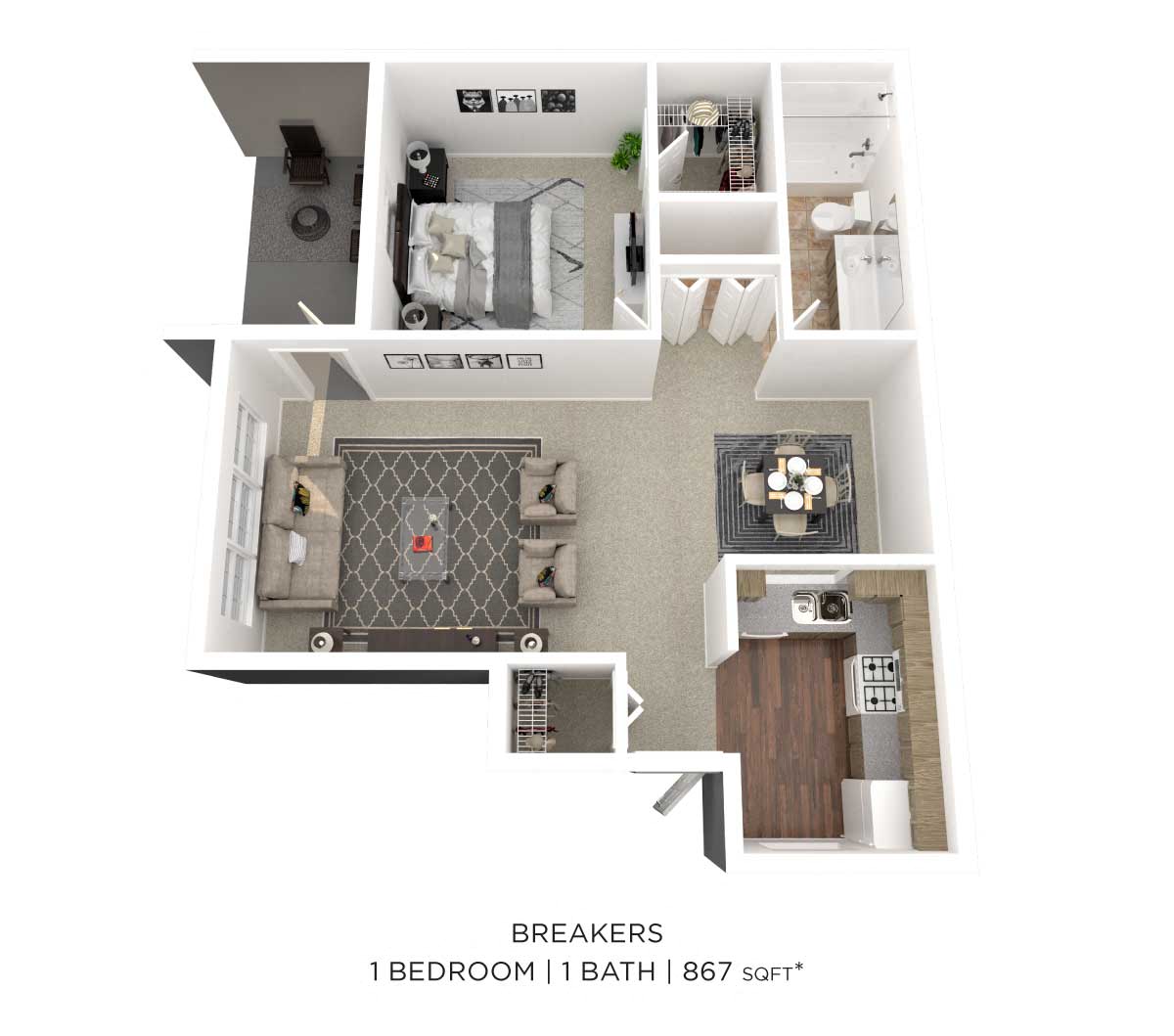 One Bedroom-867 sqft floor plan