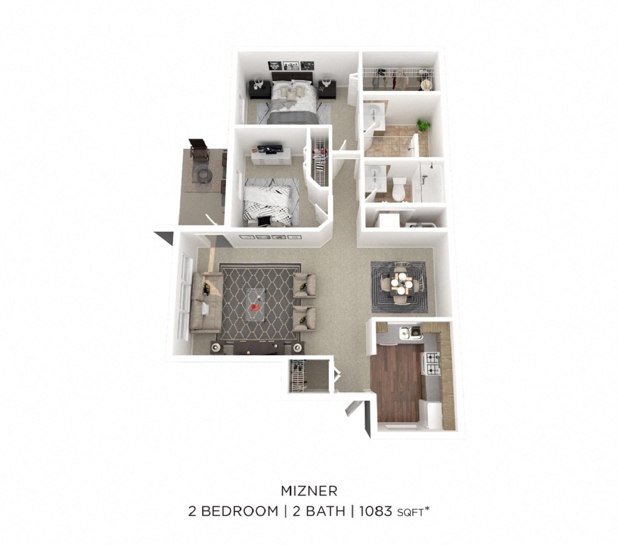 Two Bedroom 2 Bath-1083 sqft floor plan