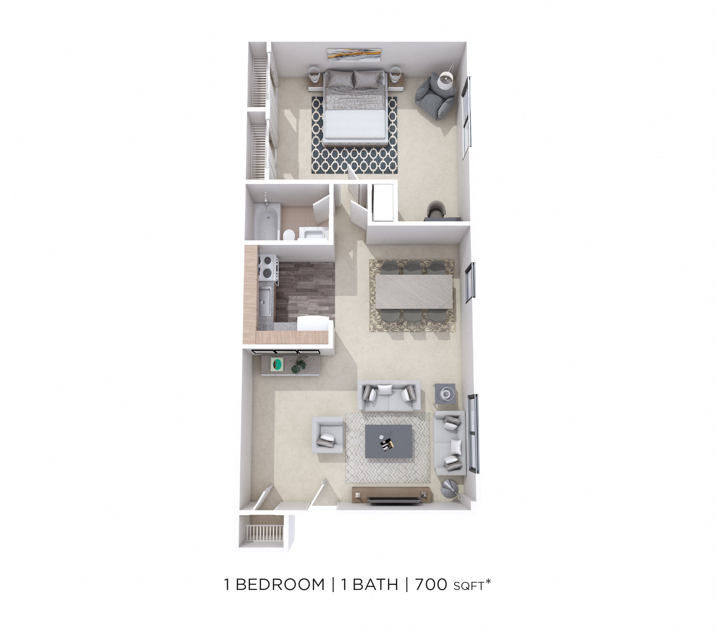 One Bedroom - 700 sqft floor plan
