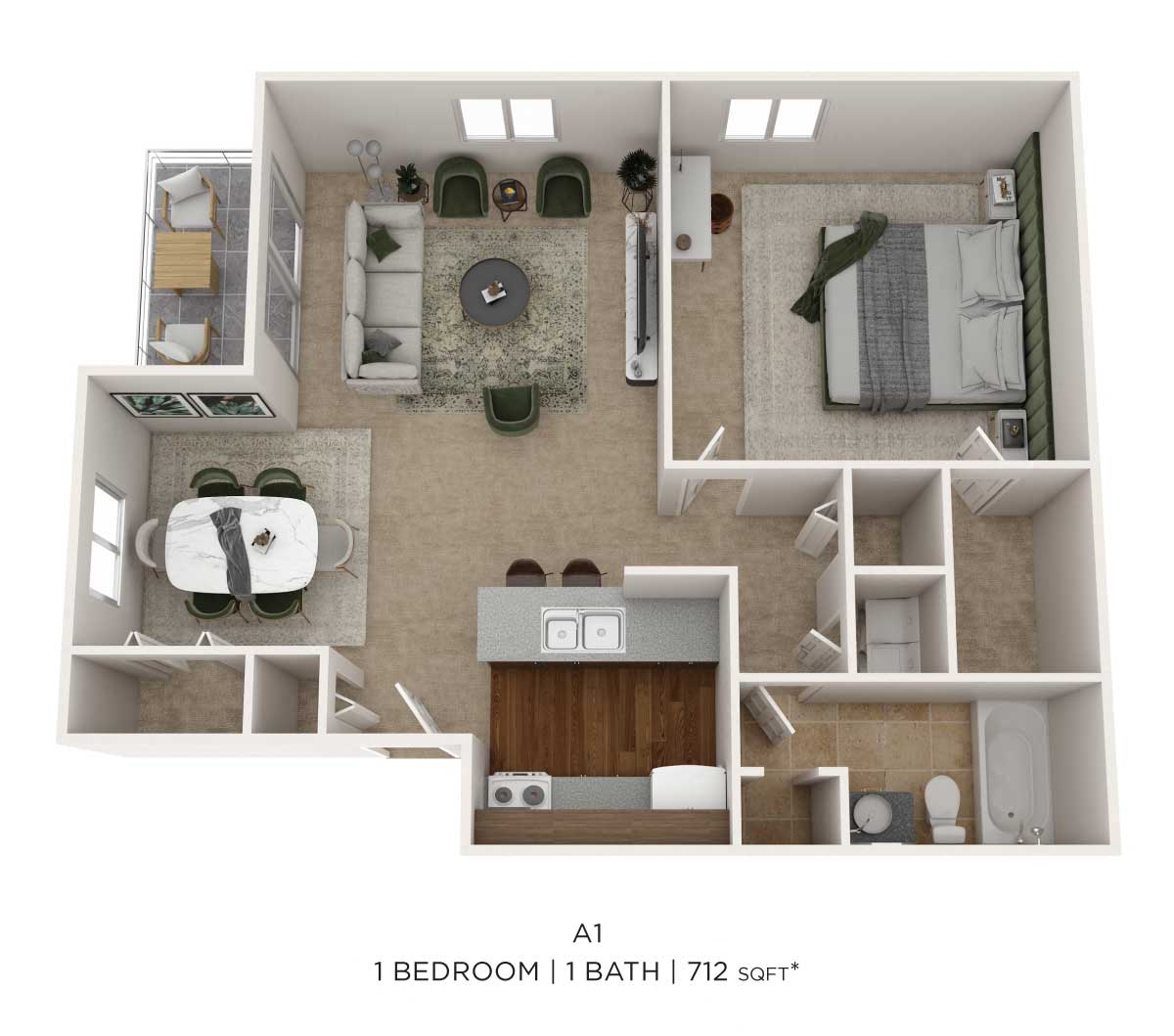 One Bedroom - 712 SqFt floor plan
