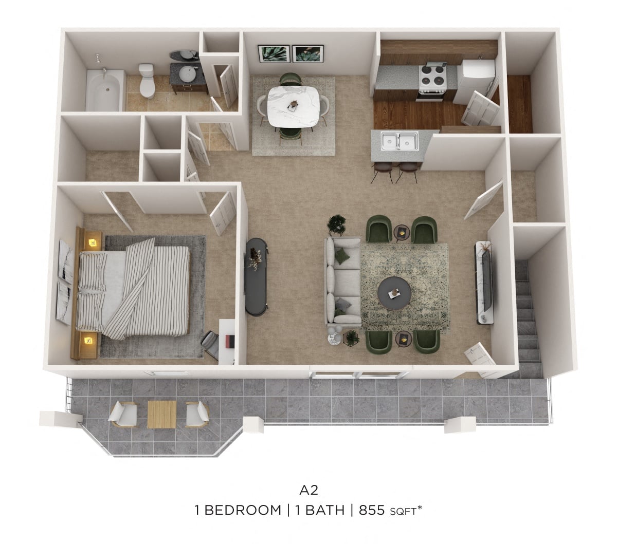 One Bedroom - 855 SqFt floor plan