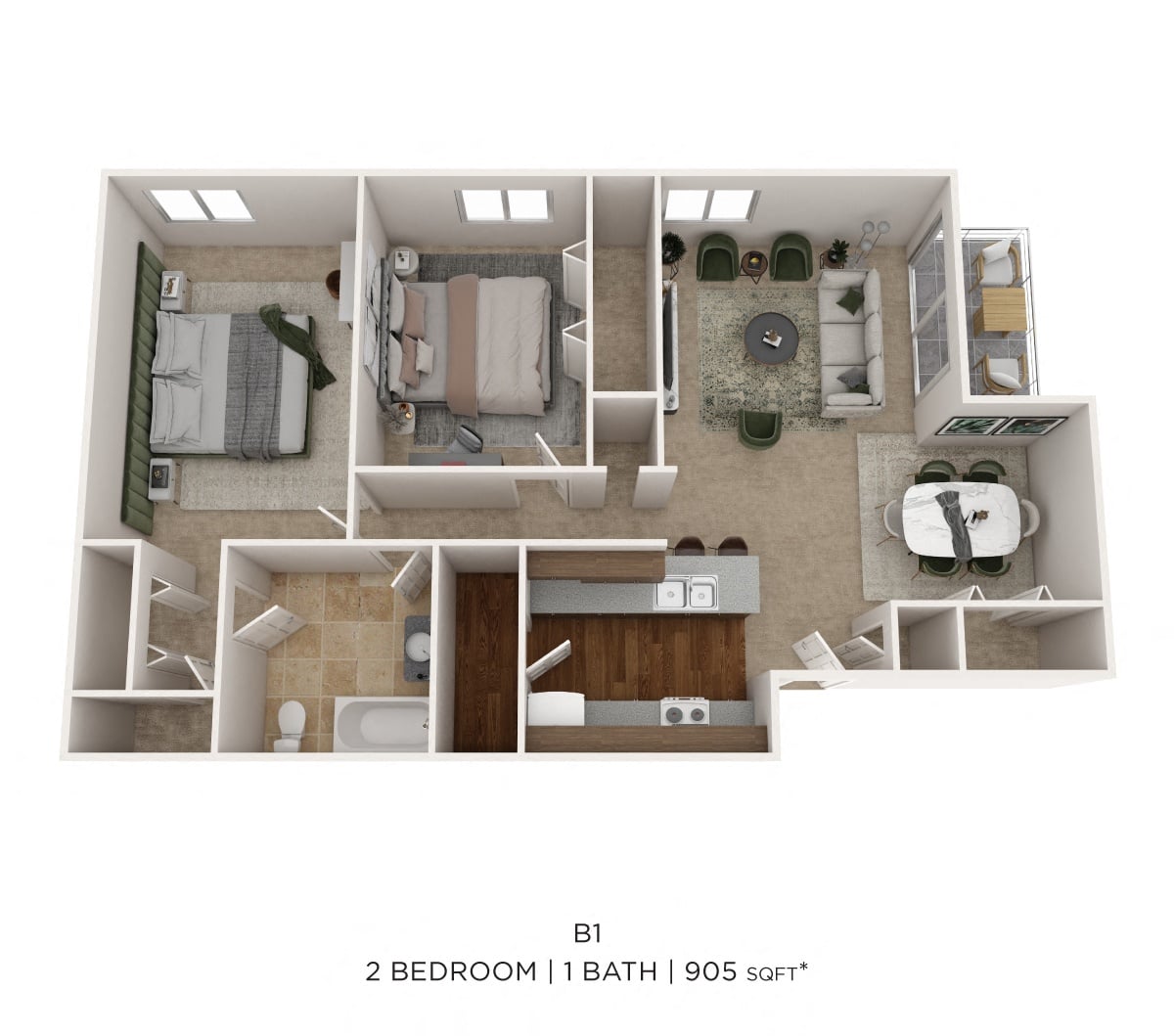 Two Bedroom - 905 SqFt floor plan