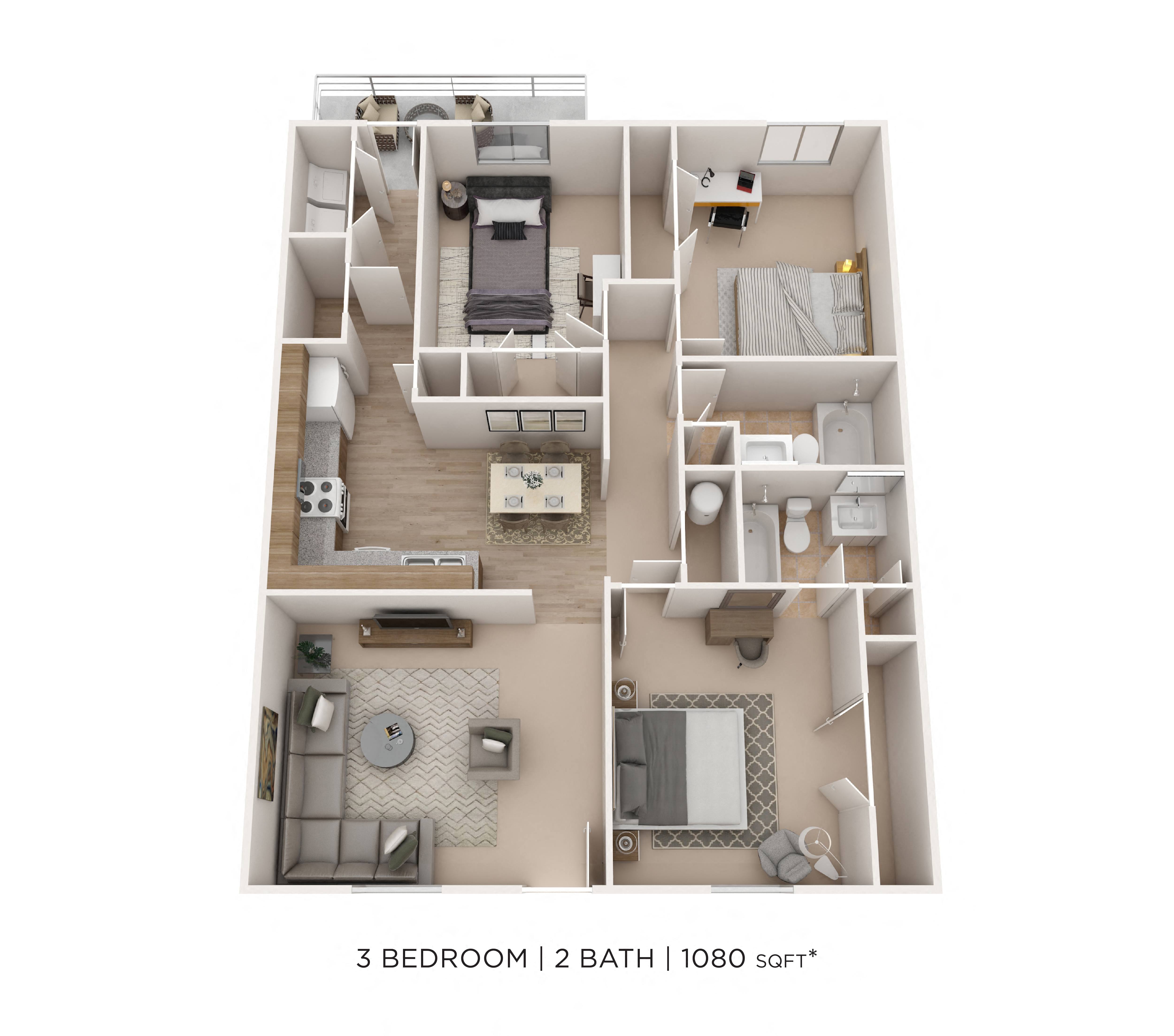 Three Bedroom 2 Bath floor plan