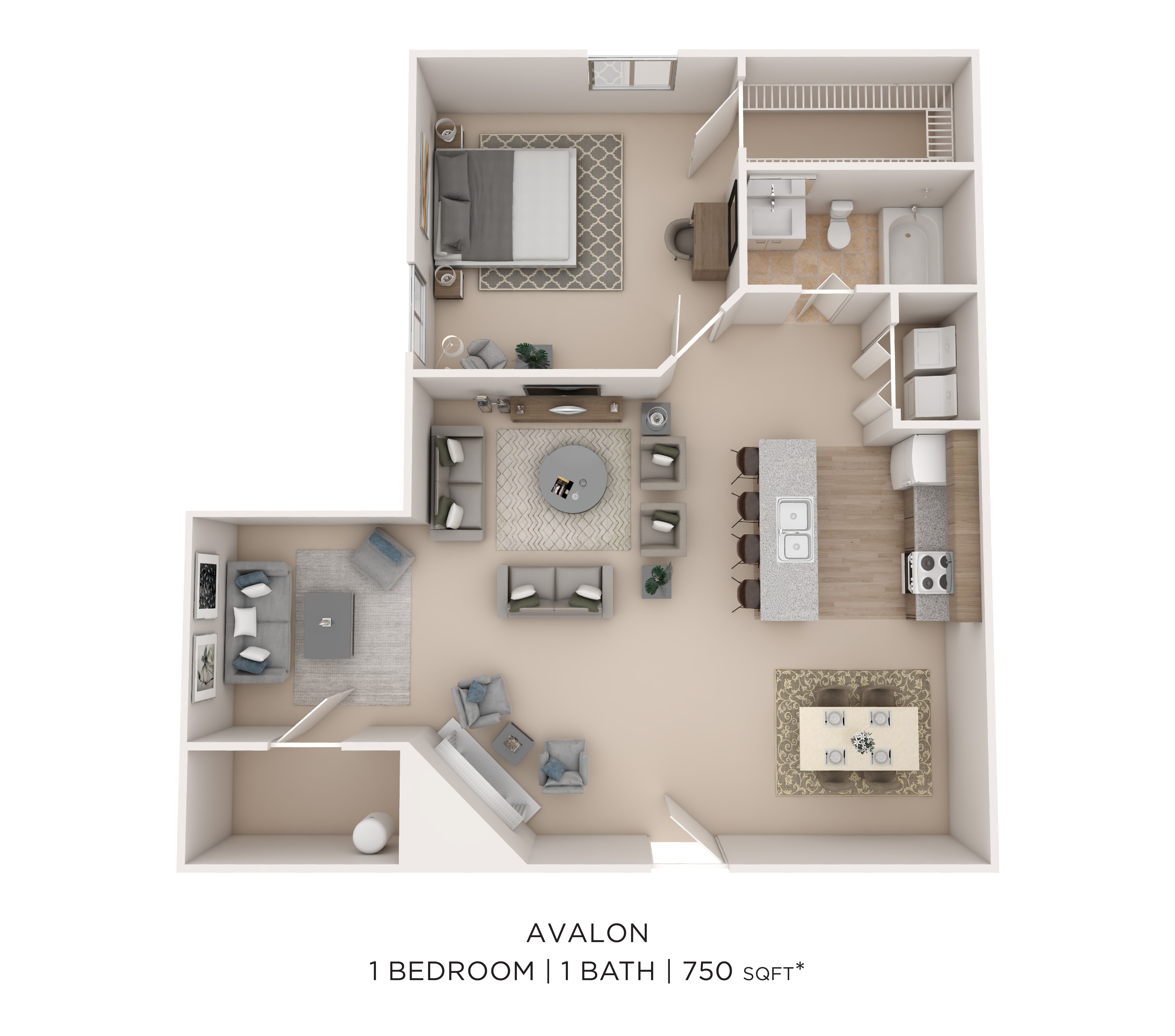 1BR1BA-750-Avalon Sunroom floor plan