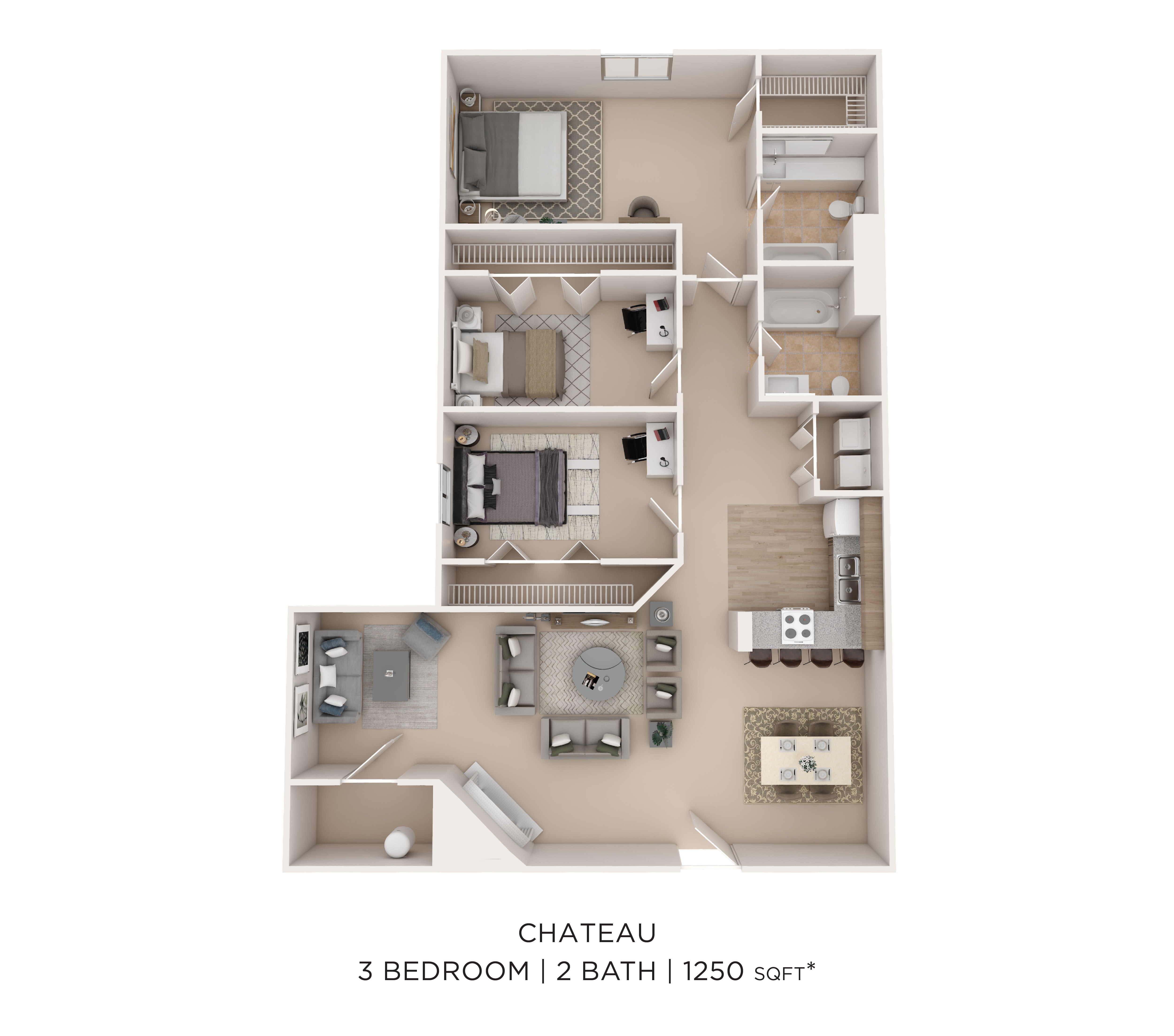 3BR2BA-1250-Chateau Sunroom floor plan