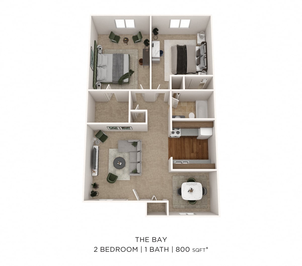 Two Bedroom 1 Bath - 812 sqft floor plan