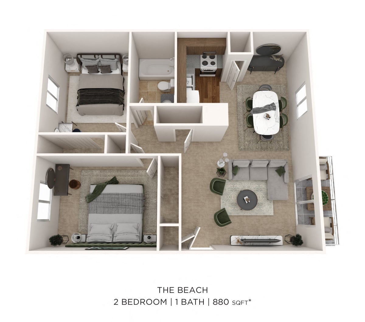 Two Bedroom 1 Bath - 880 sqft floor plan