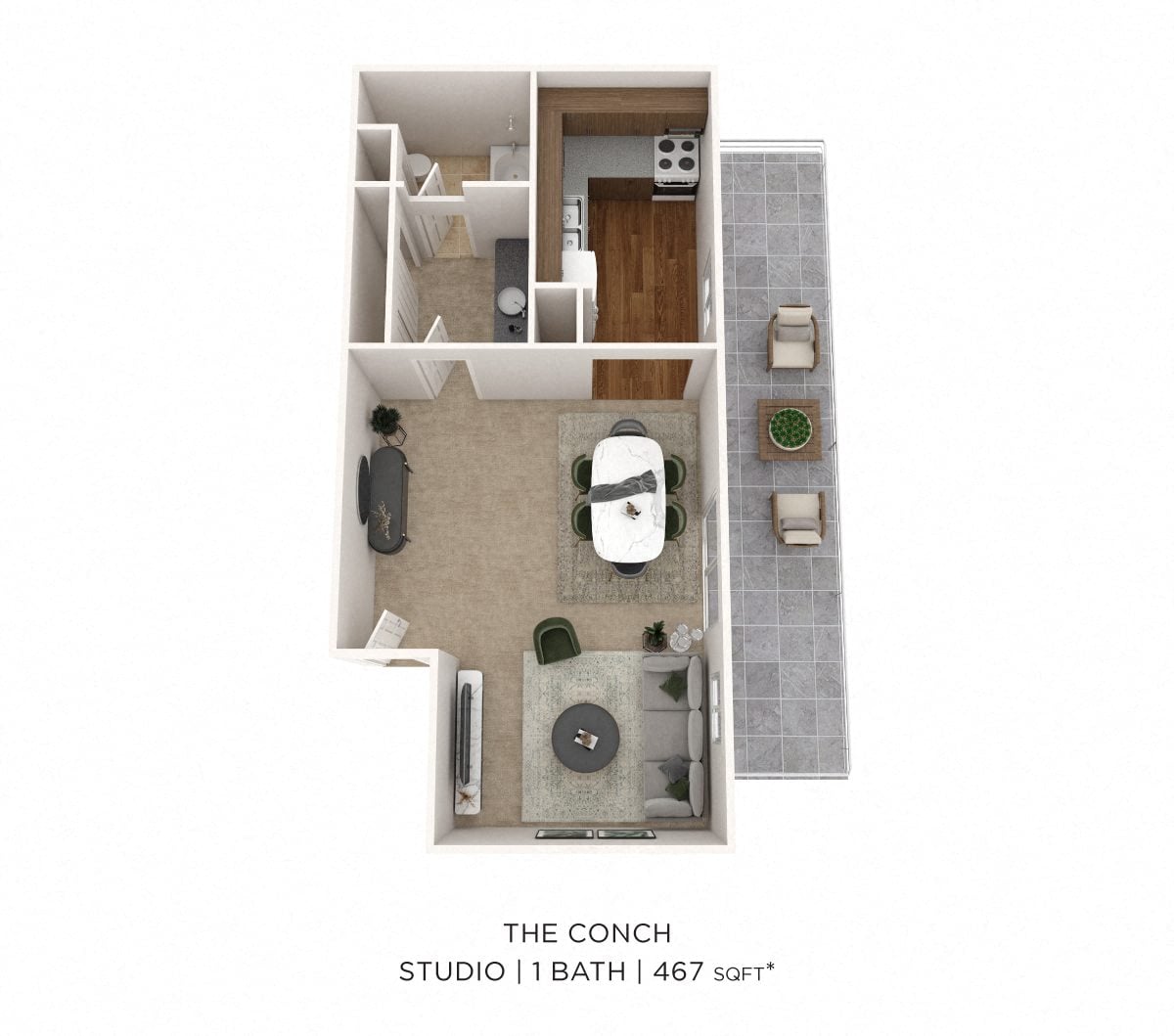 Studio - 467 sqft floor plan