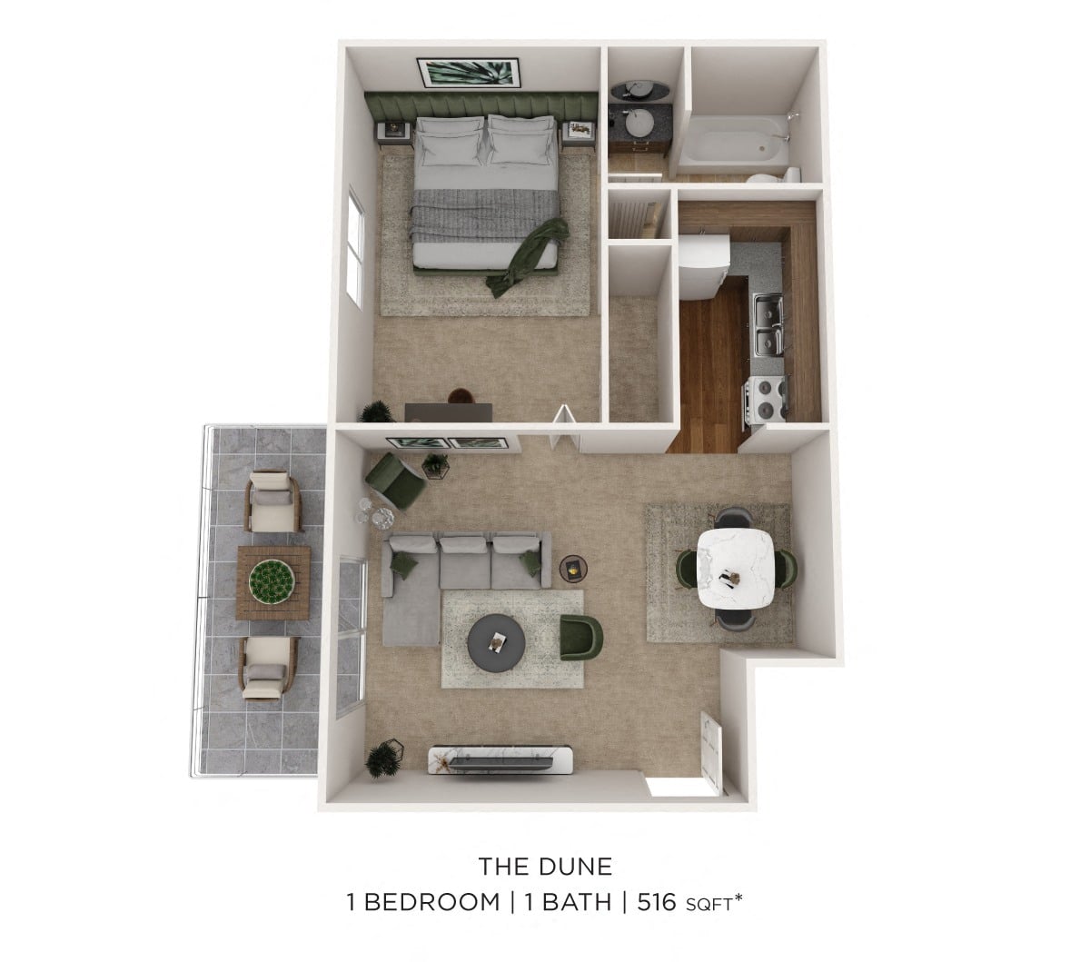 One Bedroom - 516 sqft floor plan