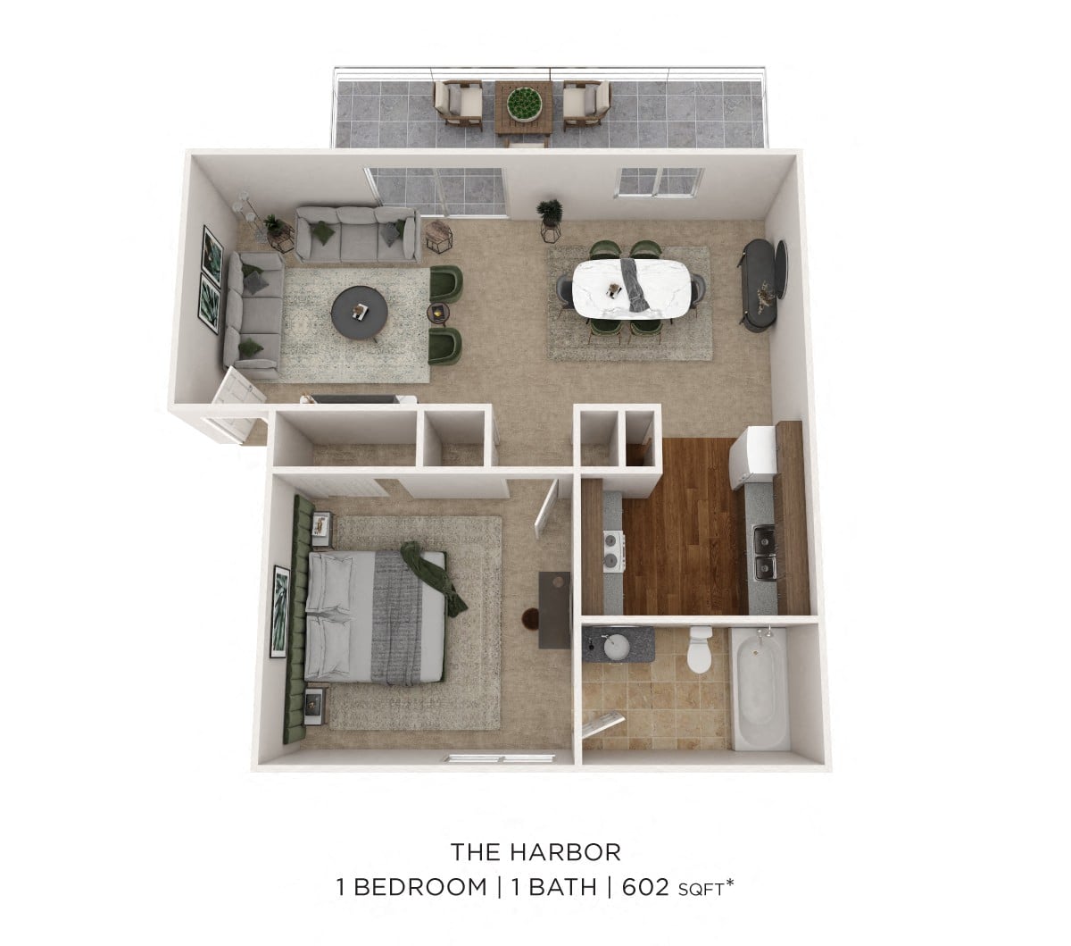 One Bedroom - 602 sqft floor plan