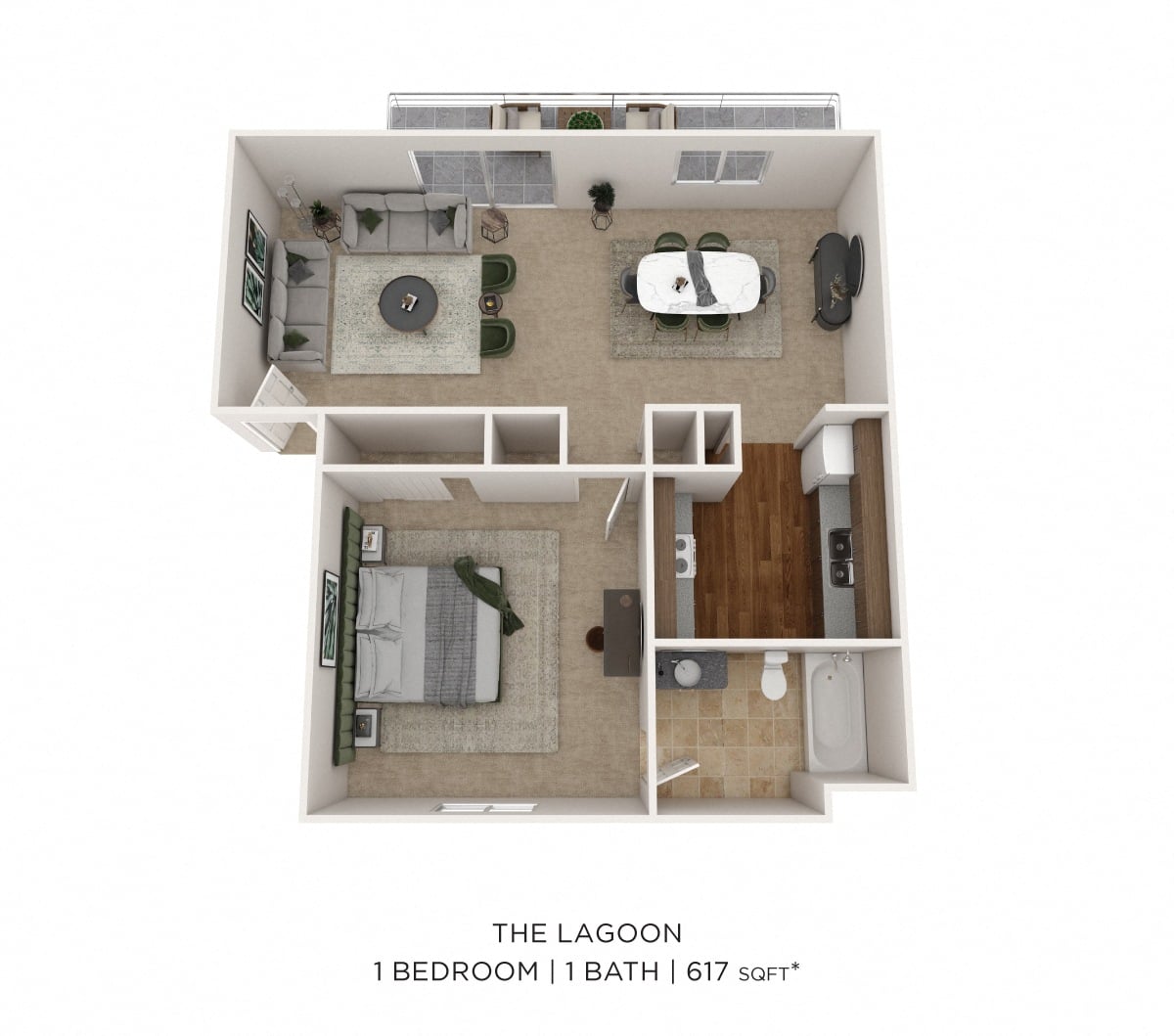 One Bedroom - 617 sqft floor plan