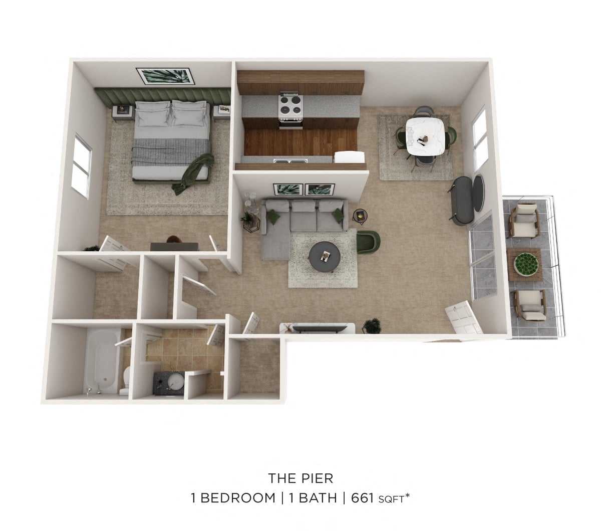 One Bedroom - 661 sqft floor plan