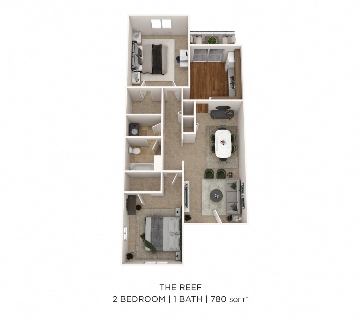 Two Bedroom 1 Bath - 780 sqft floor plan