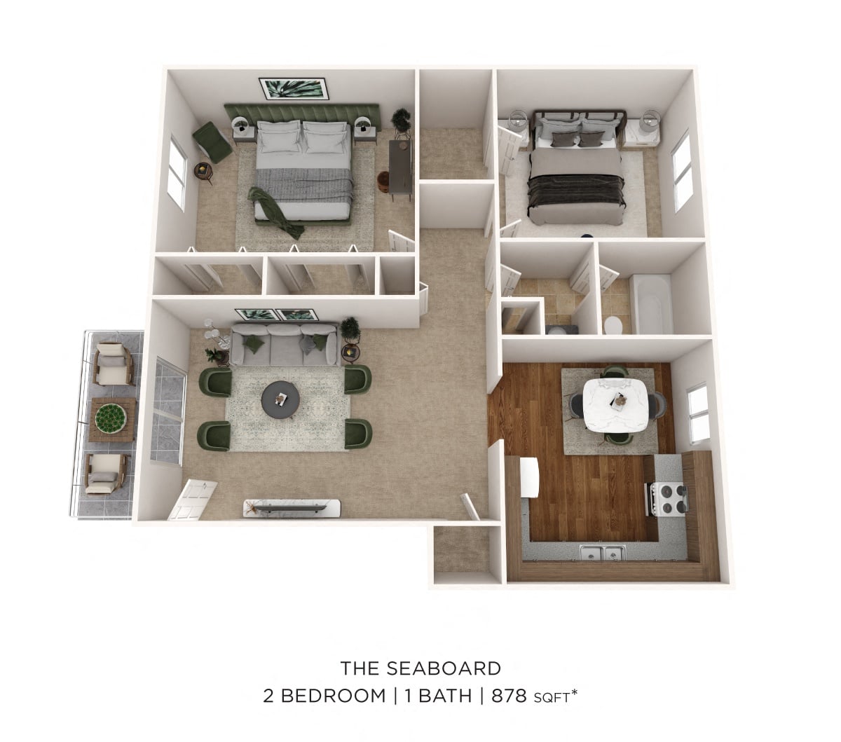 Two Bedroom 1 Bath - 878 sqft floor plan
