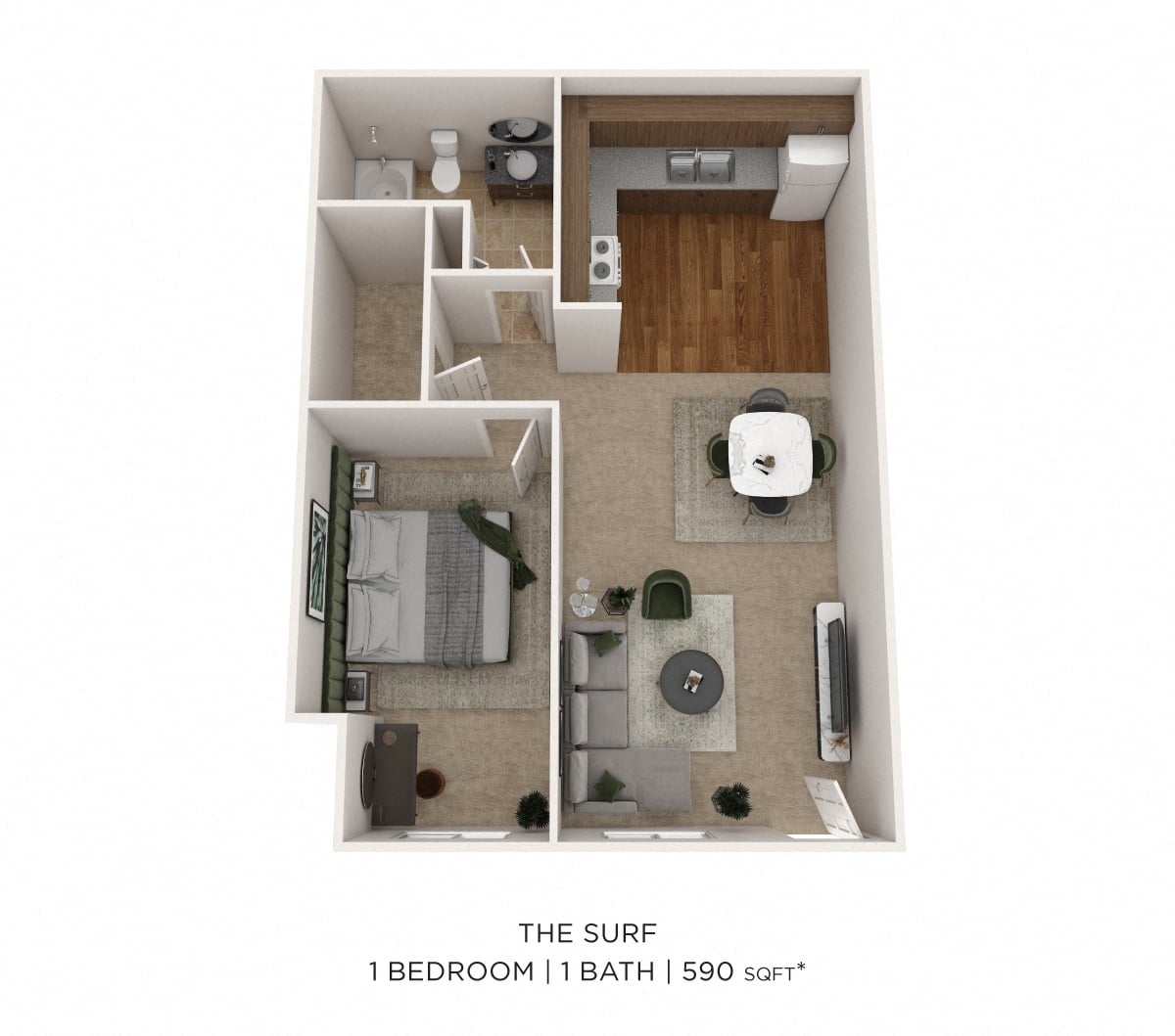 One Bedroom - 590 sqft floor plan