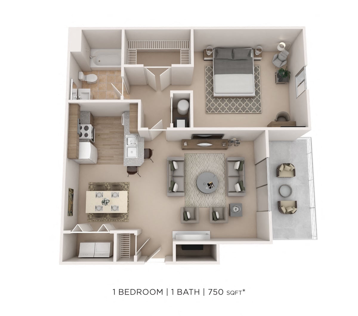 One Bedroom-750 sqft floor plan