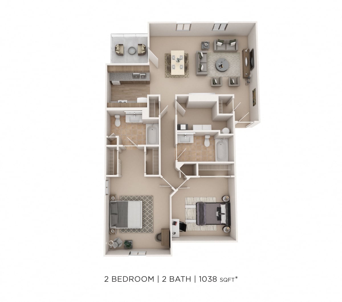 Two Bedroom-1038 sqft floor plan