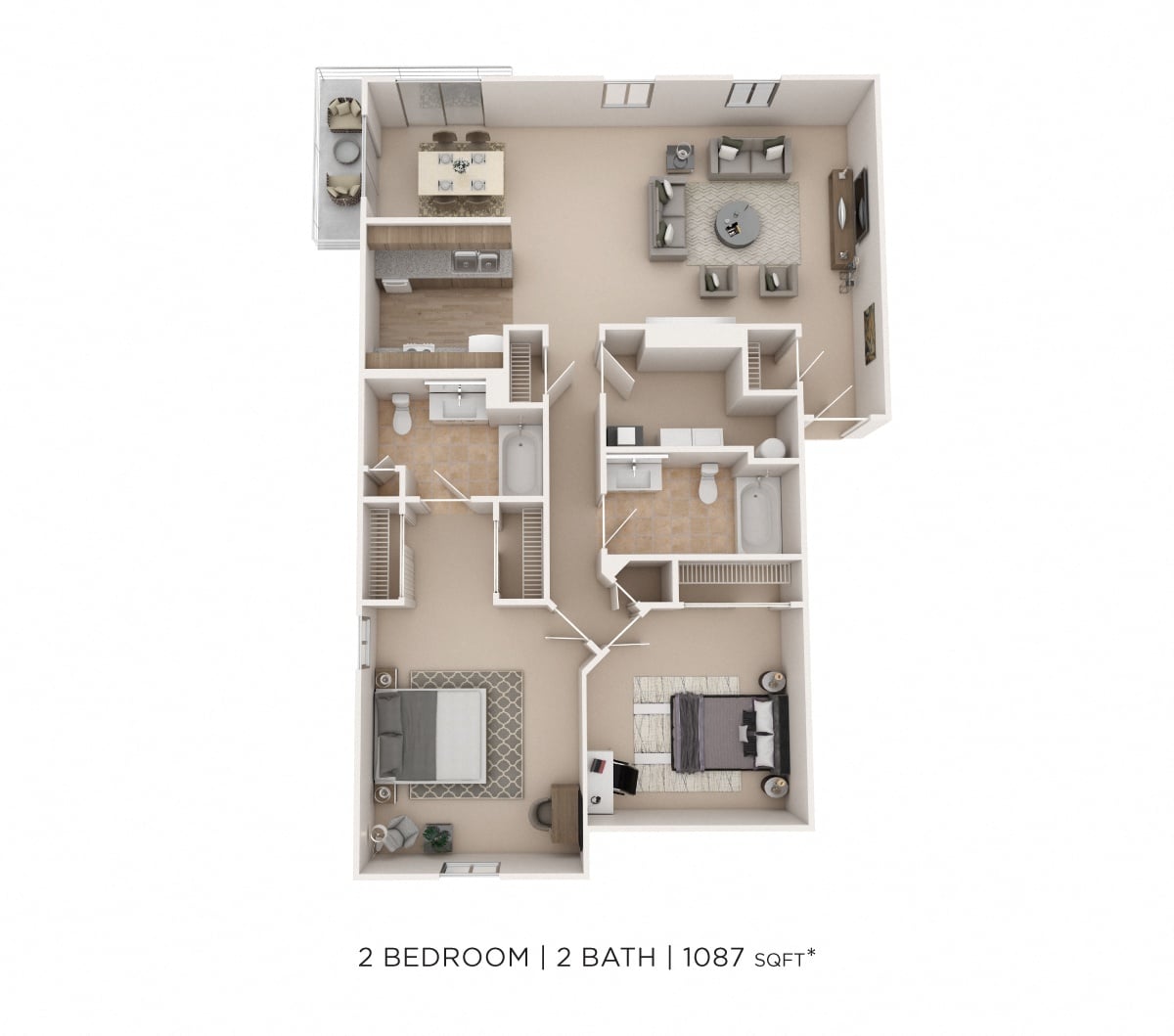 Two Bedroom-1087 sqft floor plan