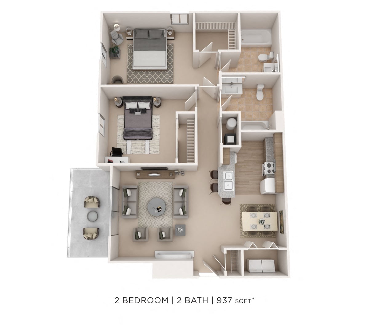 Two Bedroom-937 sqft floor plan