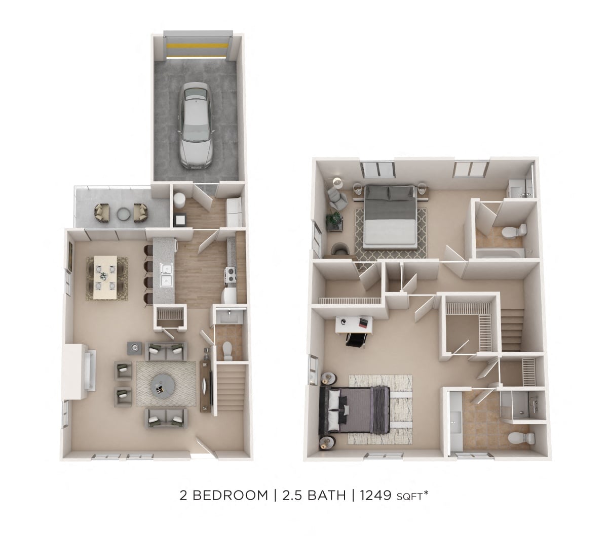 Two Bedroom 2.5 Bath-1249 sqft floor plan