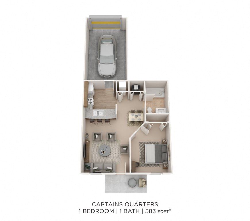 One Bedroom- 583 sqft floor plan