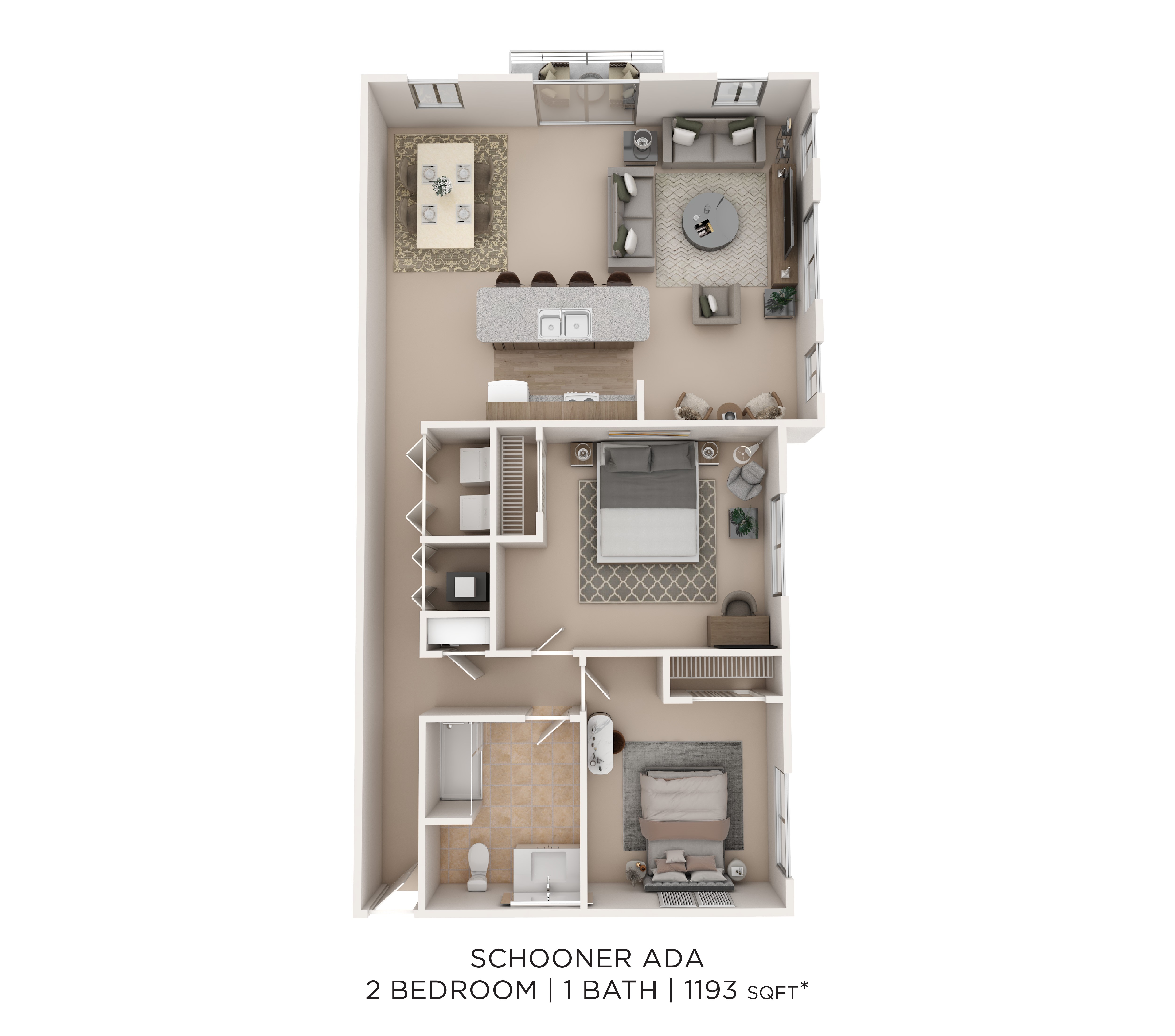 Two Bedroom 1 Bath- 1193 sqft floor plan